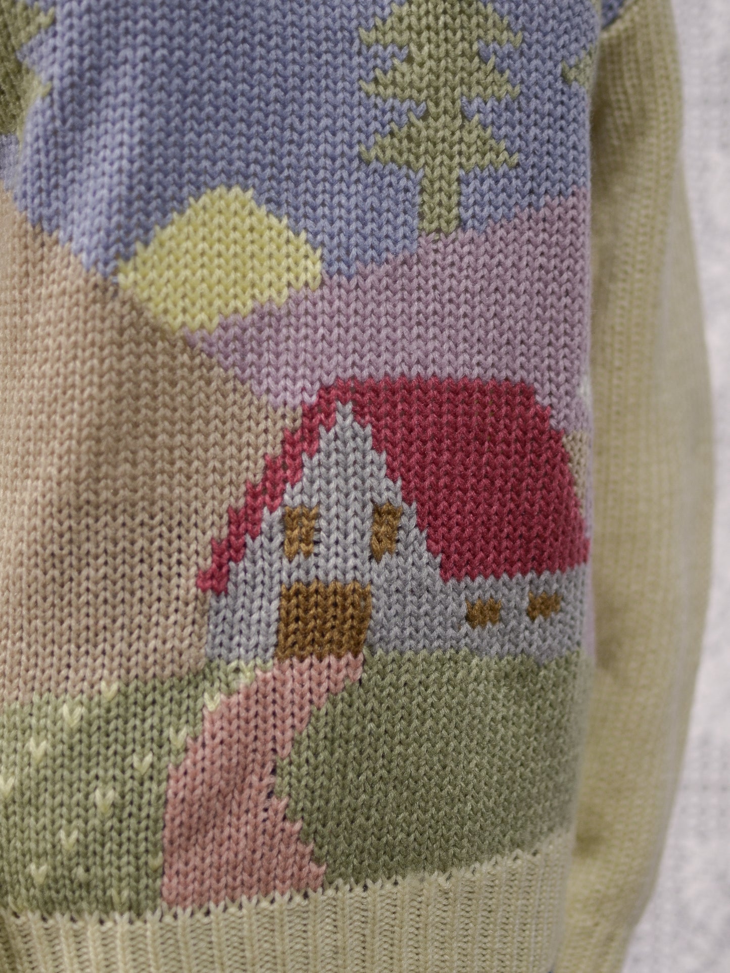 1980s Chelsea Girl cream and pastel cottage pattern jumper