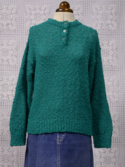 1980s Dorothy Perkins green boucle button up jumper