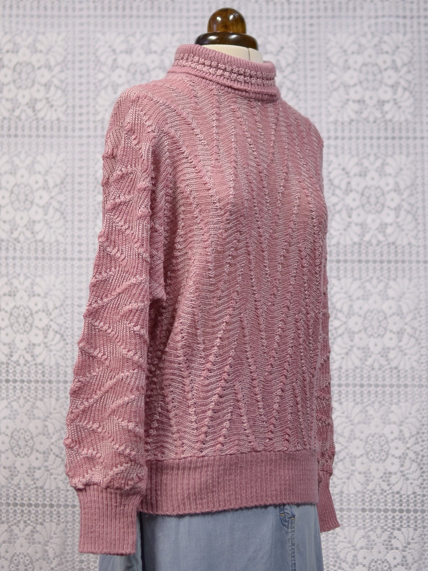 1980s BHS dusky pink roll neck textured jumper