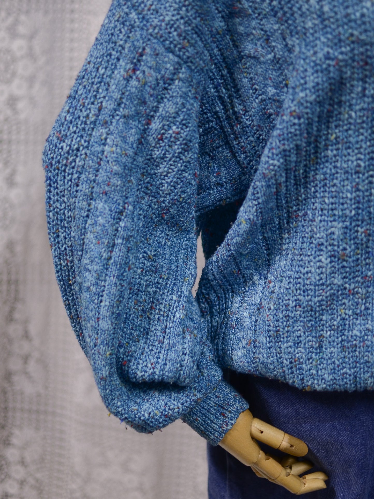 1990s blue and multicolour cotton blend cable knit slouchy jumper