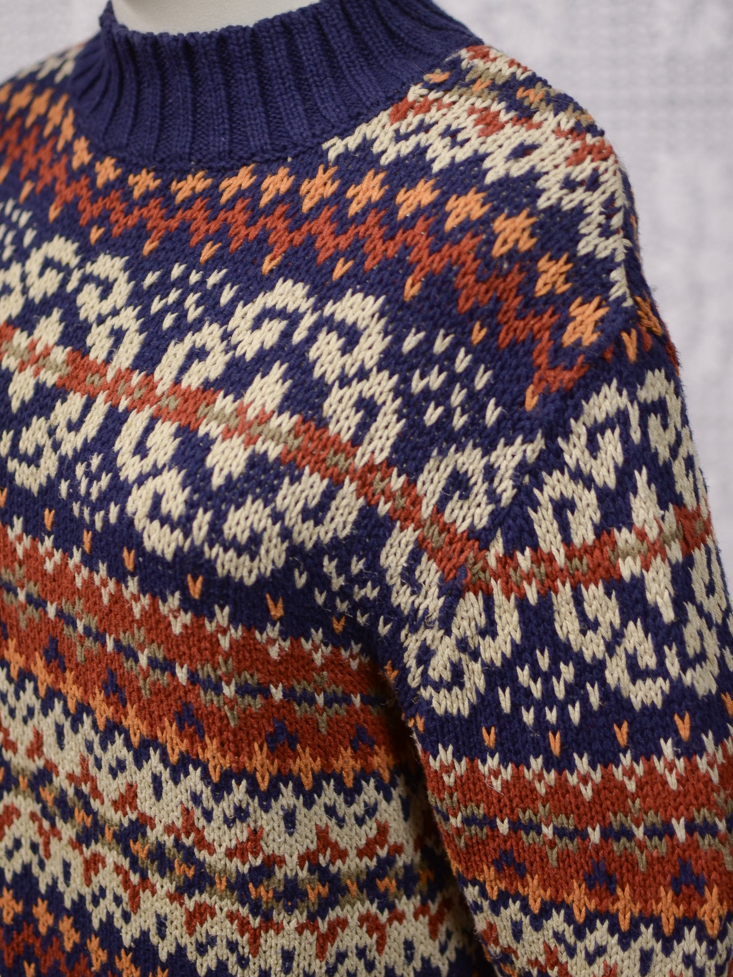 Y2K Etam navy blue and brown cotton ramie long chunky jumper