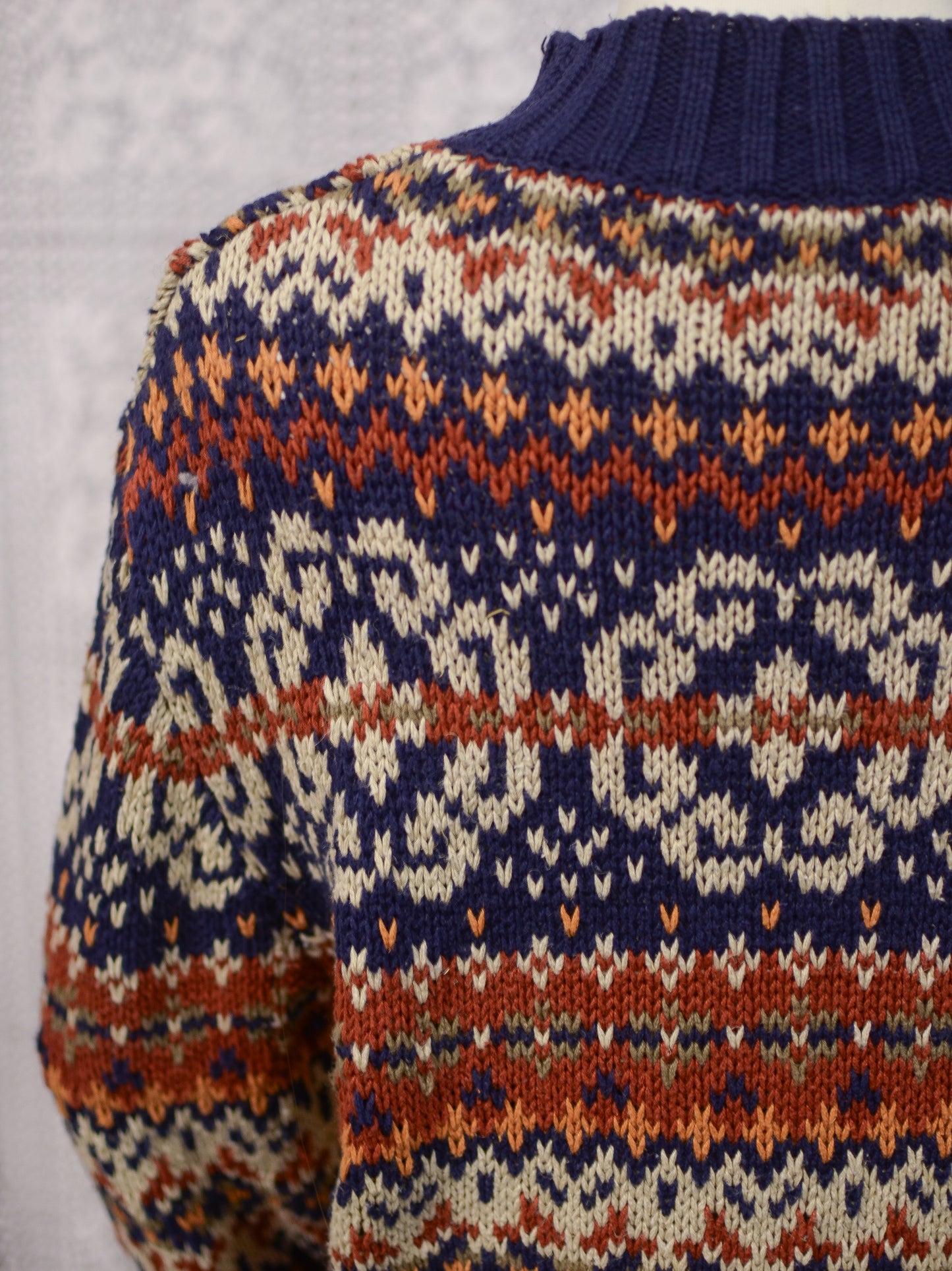 Y2K Etam navy blue and brown cotton ramie long chunky jumper