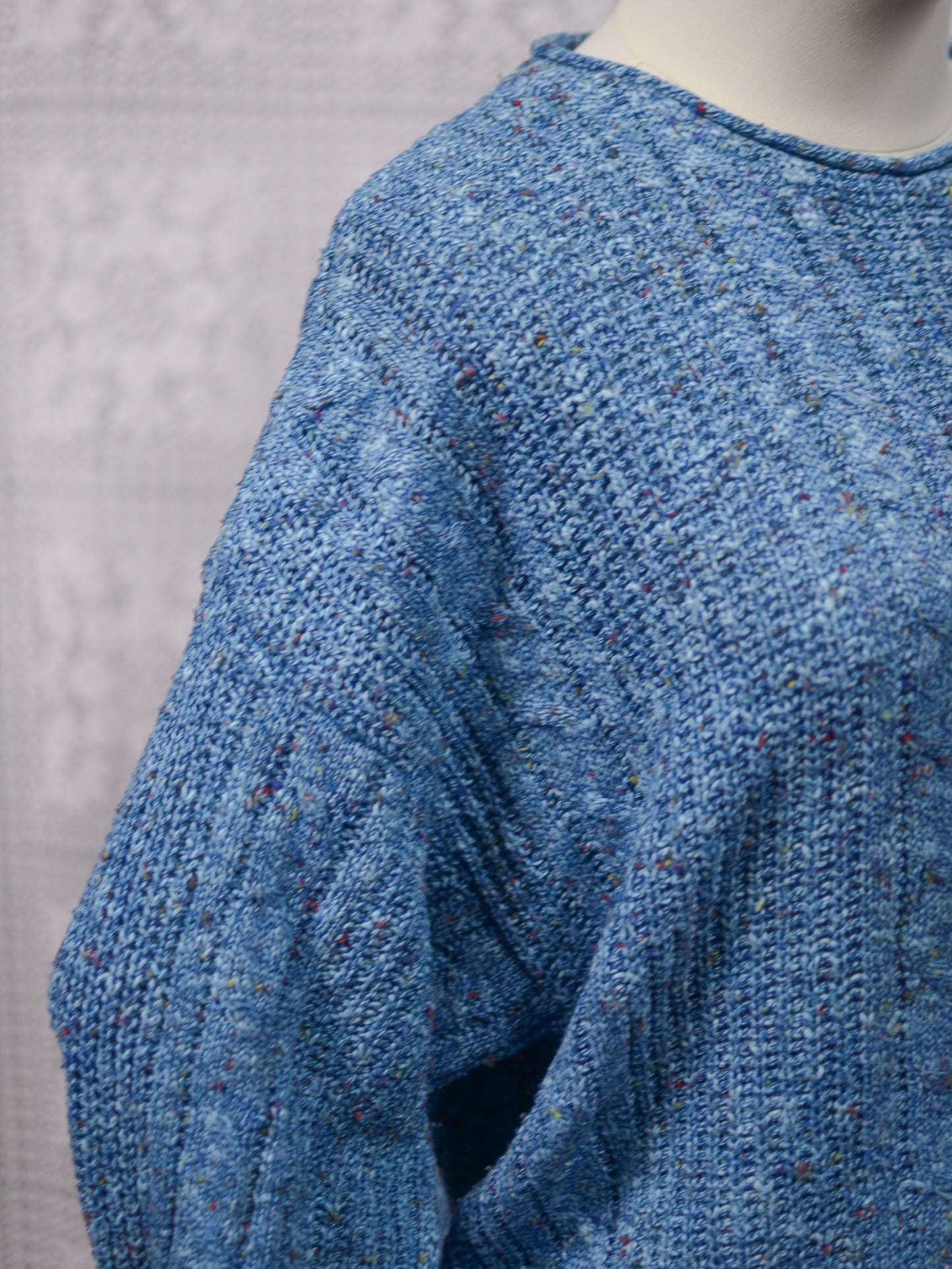 1990s blue and multicolour cotton blend cable knit slouchy jumper