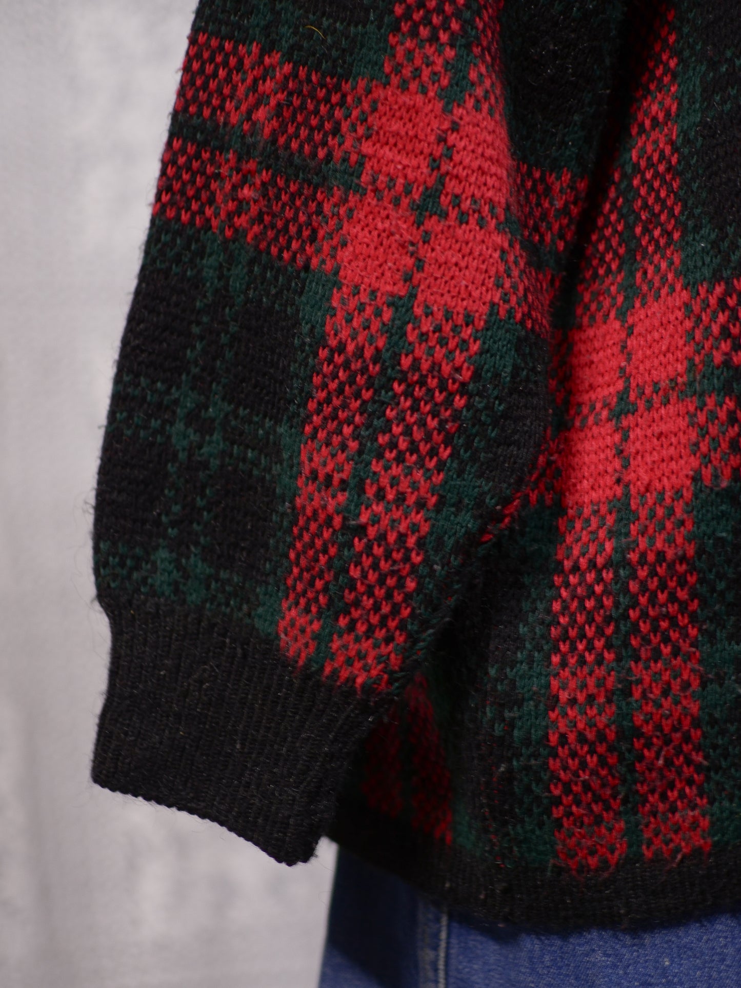 1980s C&A red, green and black tartan checked jumper