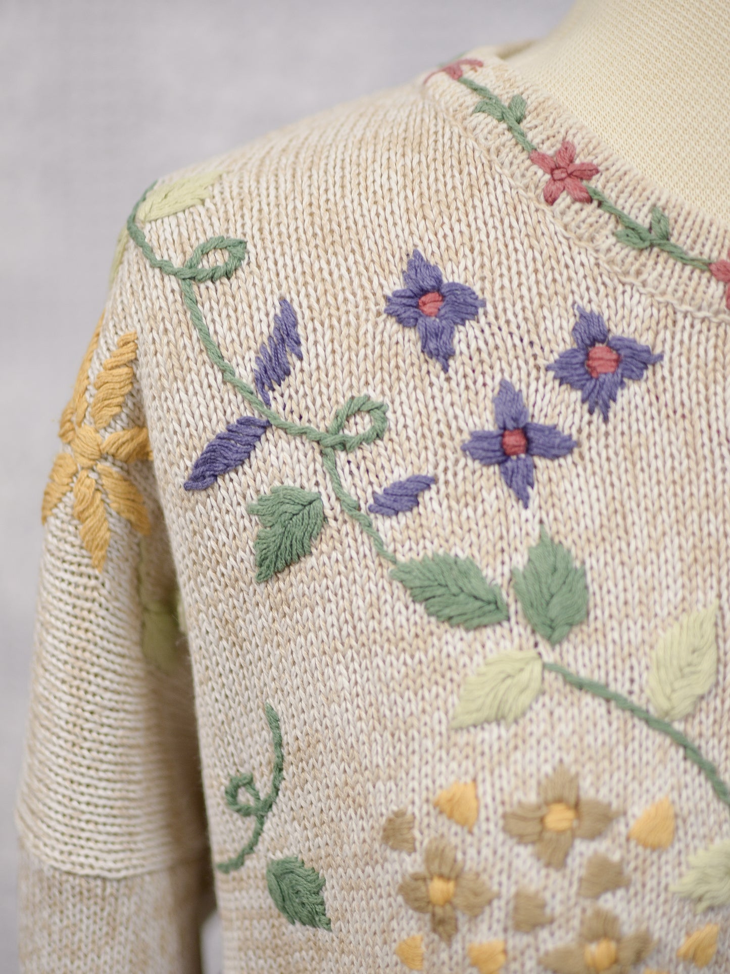 1990s Dorothy Perkins cream embroidered floral long cotton jumper