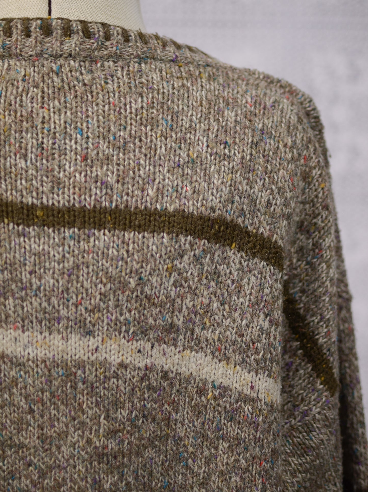 Y2K brown, cream and colourful flecked wool blend long tassled cardigan