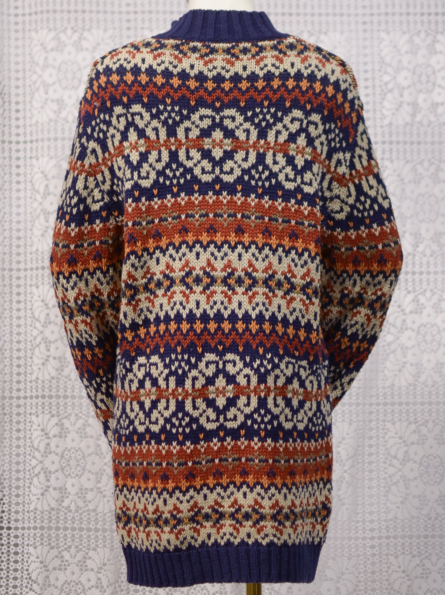 Y2K Etam navy blue and brown cotton ramie long chunky jumper