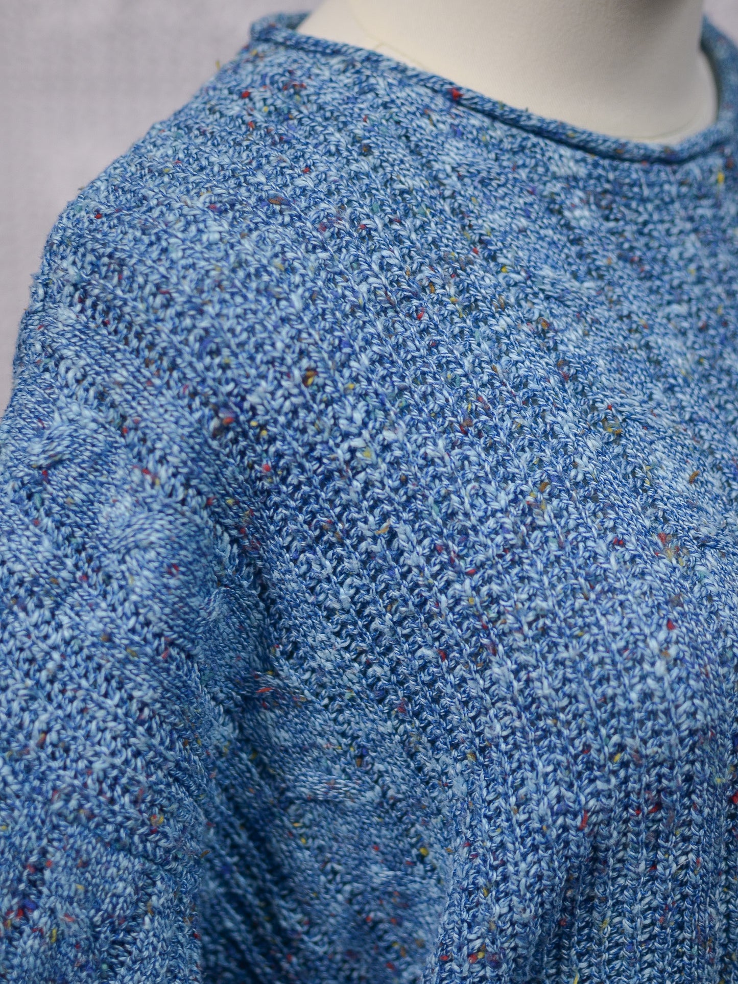1990s blue and multicolour cotton blend cable knit slouchy jumper