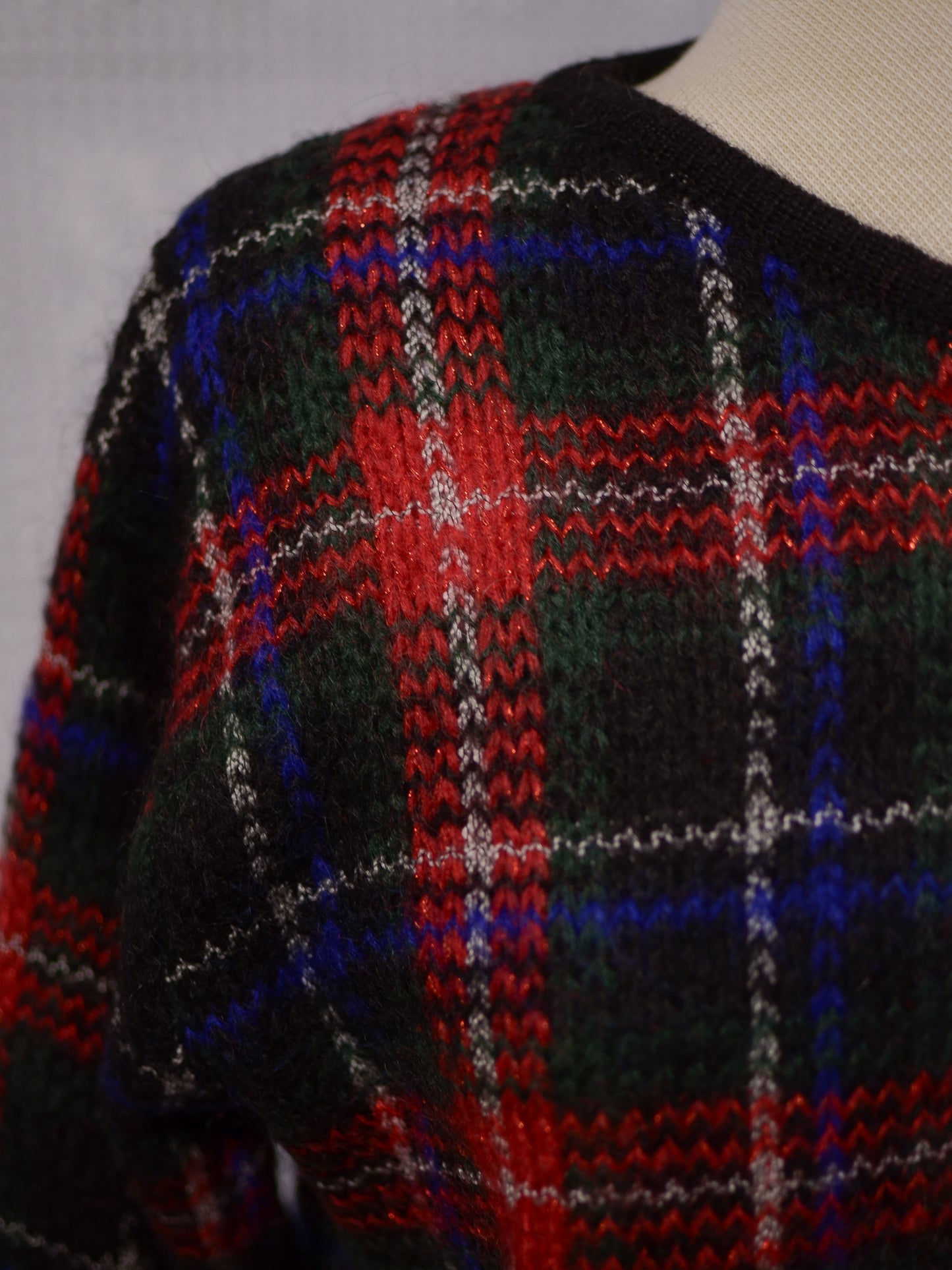 1980s red, green and blue tartan cropped cardigan