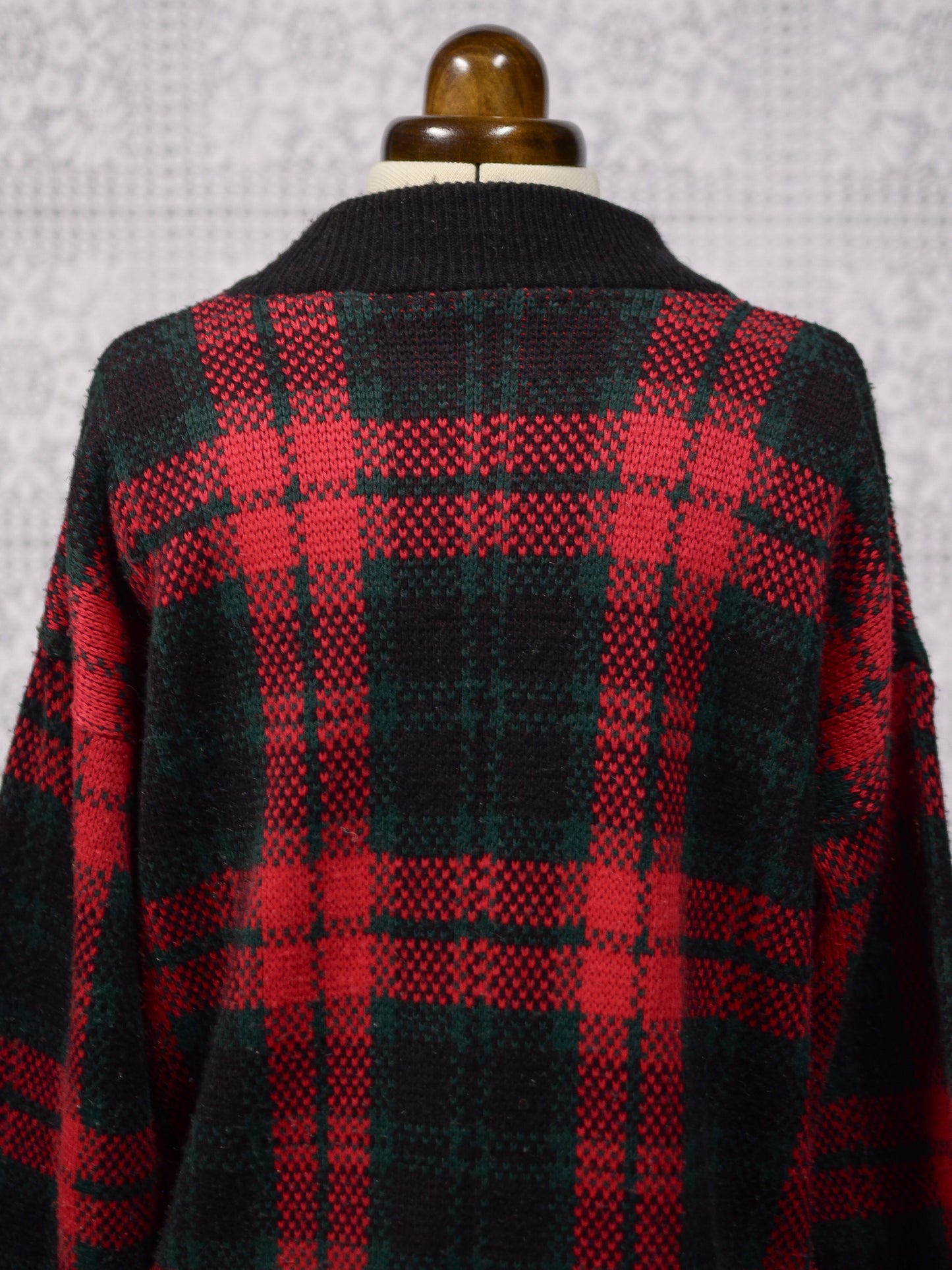 1980s C&A red, green and black tartan checked jumper