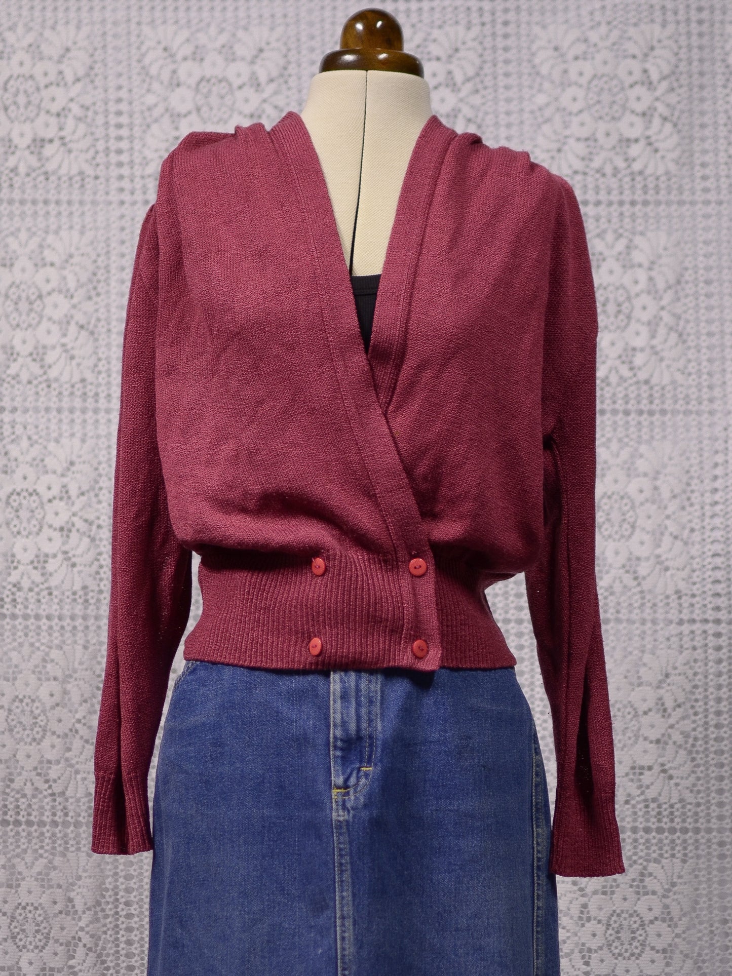 1980s dark pink double breasted cardigan