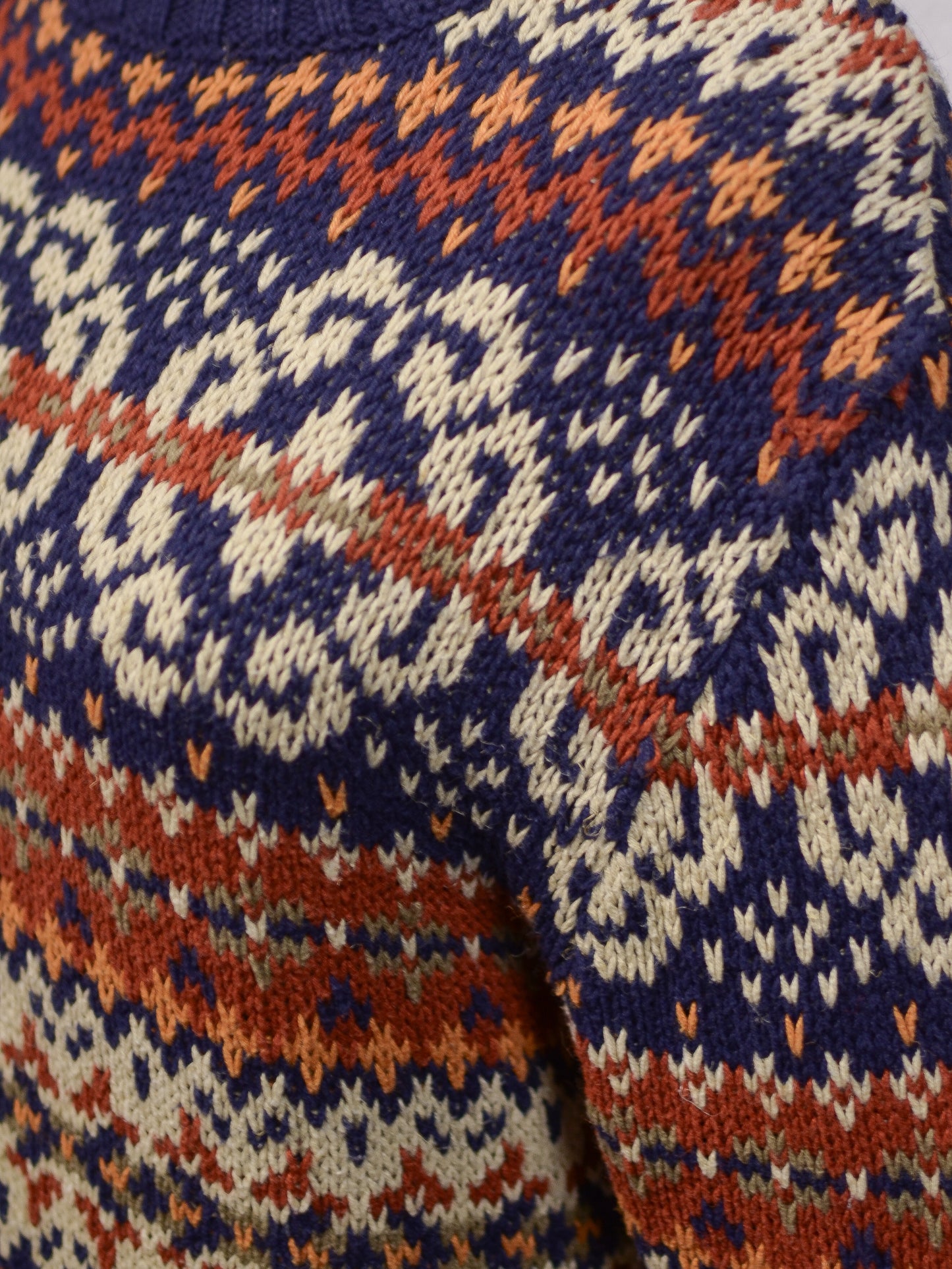 Y2K Etam navy blue and brown cotton ramie long chunky jumper