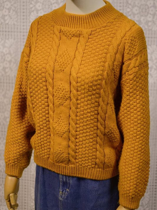 1970s mustard yellow chunky cable knit jumper
