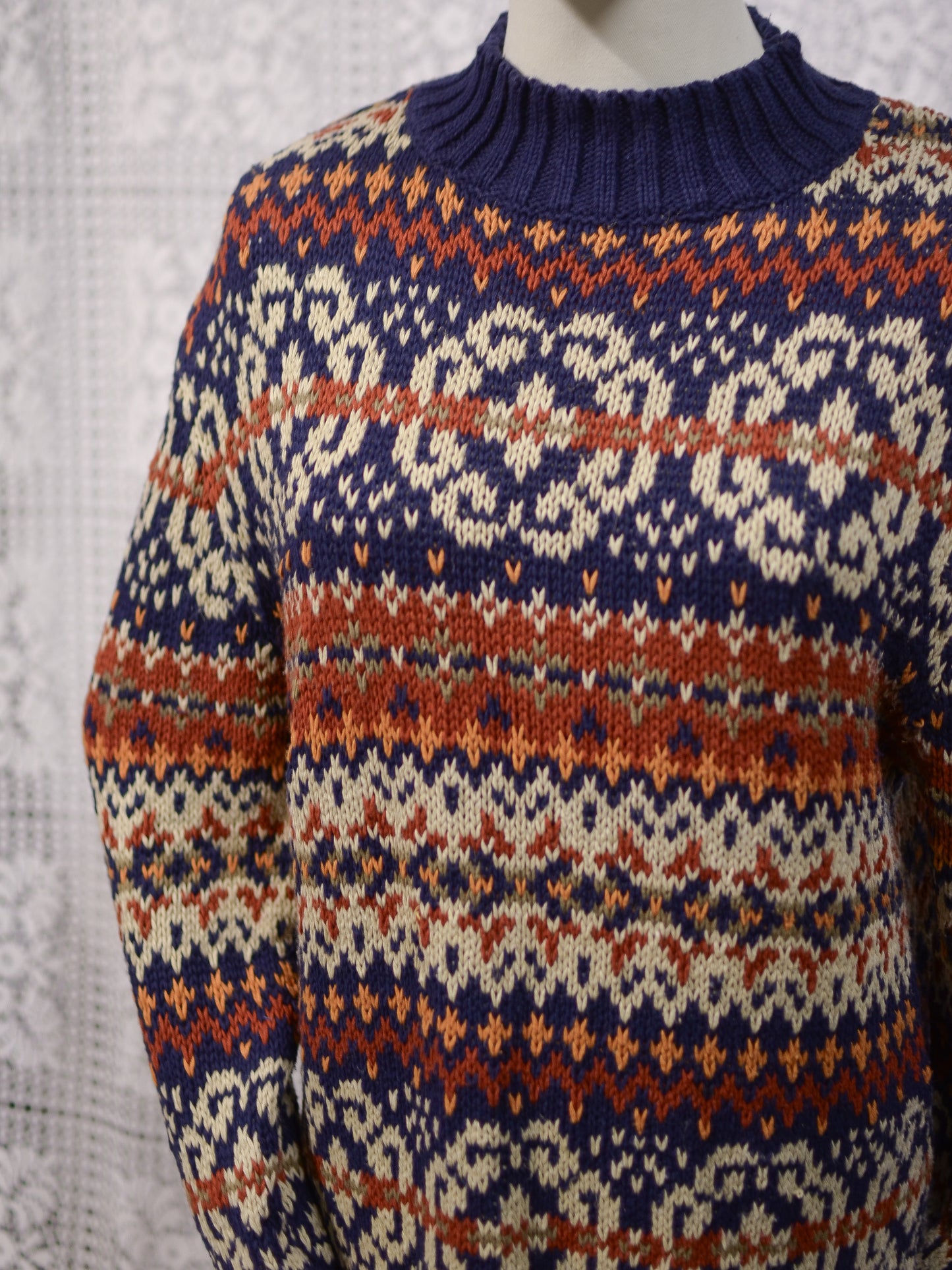 Y2K Etam navy blue and brown cotton ramie long chunky jumper