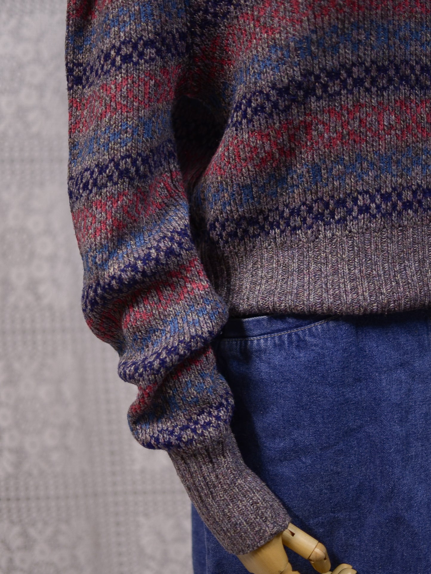 1970s heather grey, pink and purple striped roll neck jumper