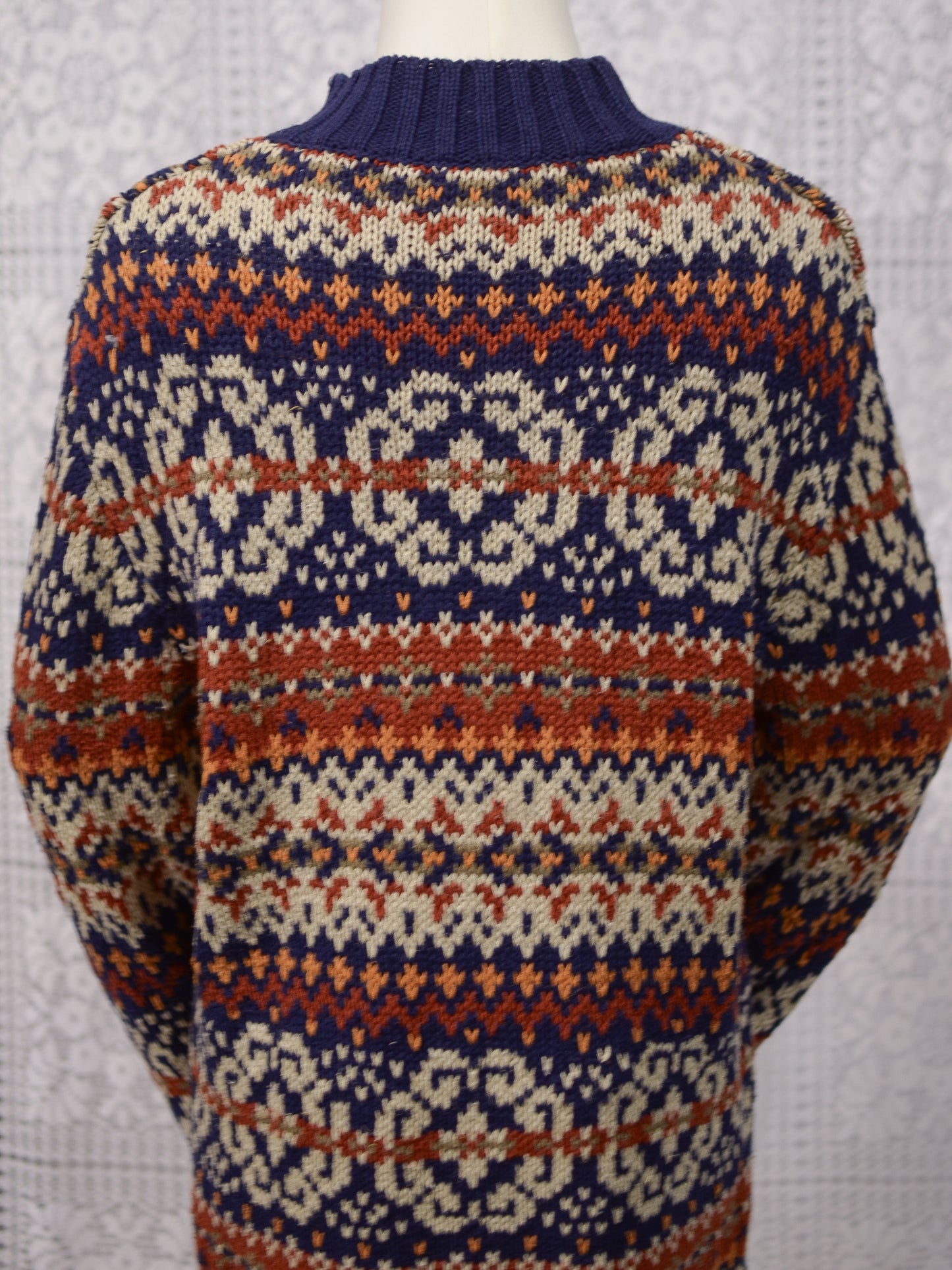 Y2K Etam navy blue and brown cotton ramie long chunky jumper
