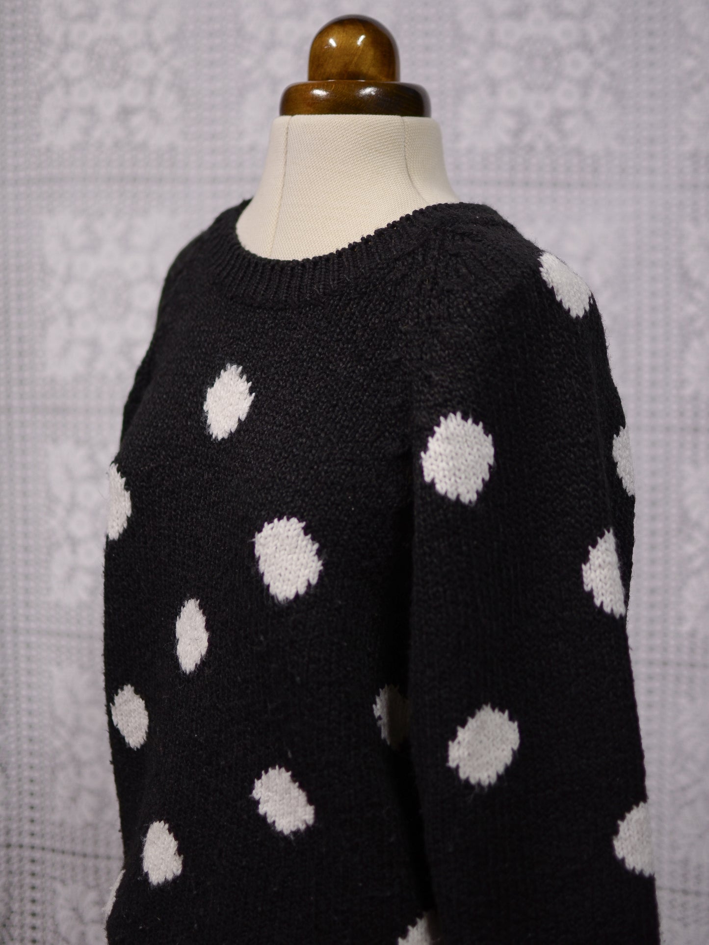 1990s Littlewoods black and white polkadot soft slouchy raglan jumper