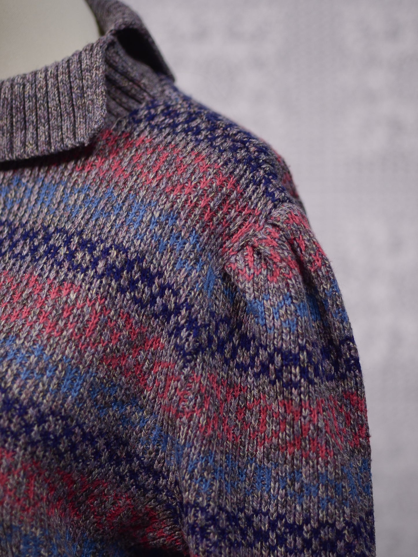 1970s heather grey, pink and purple striped roll neck jumper