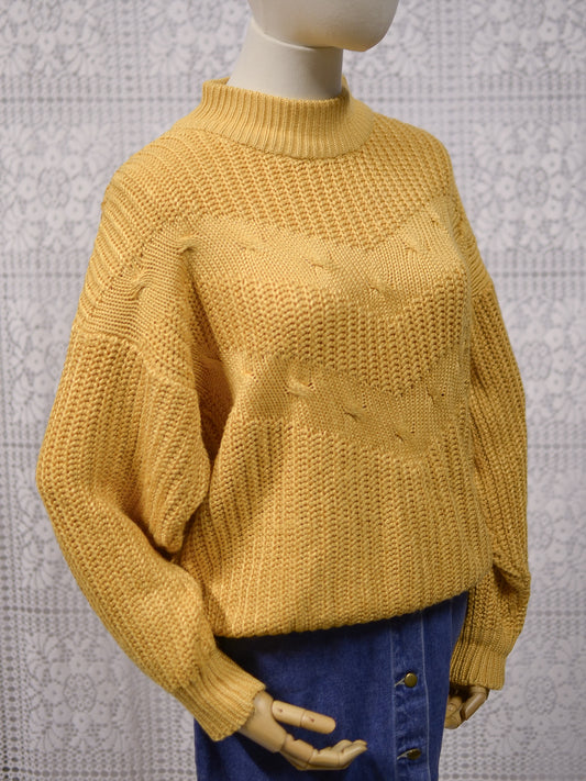 1980s mustard yellow cotton blend rib knit jumper