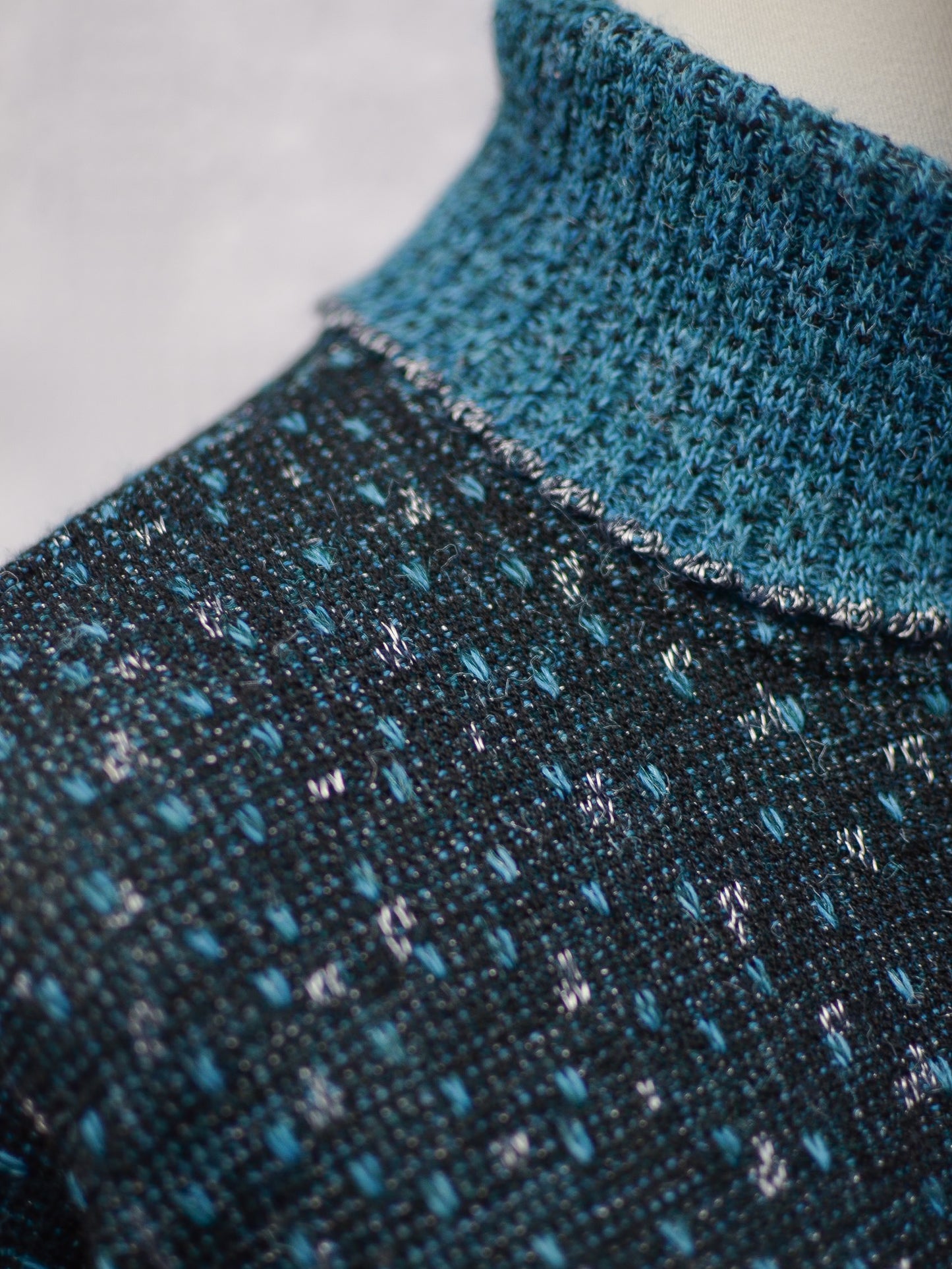 1980s teal, black and silver roll neck batwing jumper