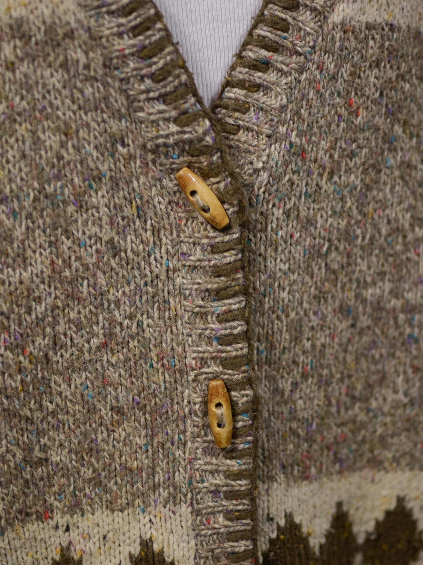 Y2K brown, cream and colourful flecked wool blend long tassled cardigan