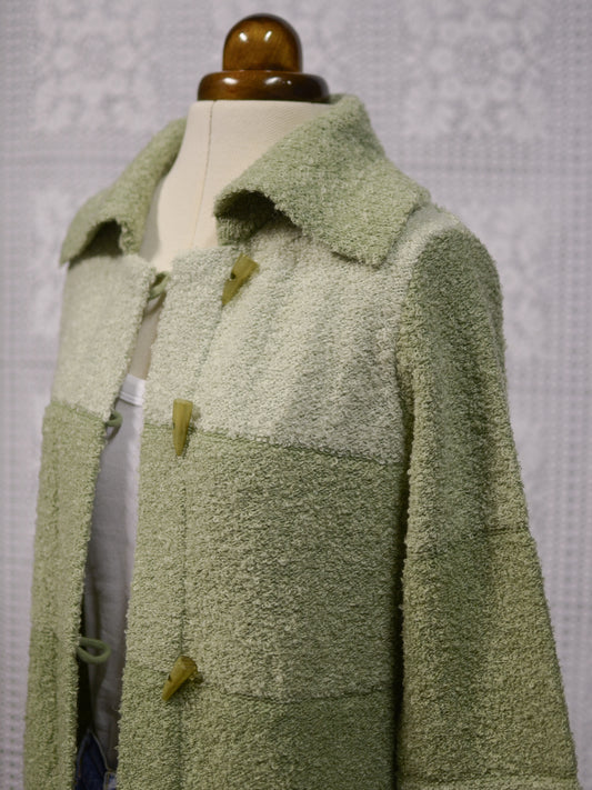 1970s St Michael sage green colour block towelling blanket shacket