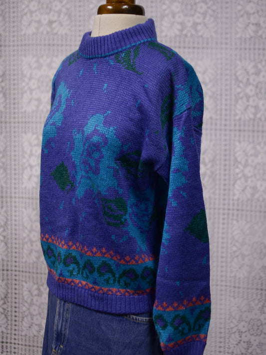 1980s Next purple and blue floral paisley jumper