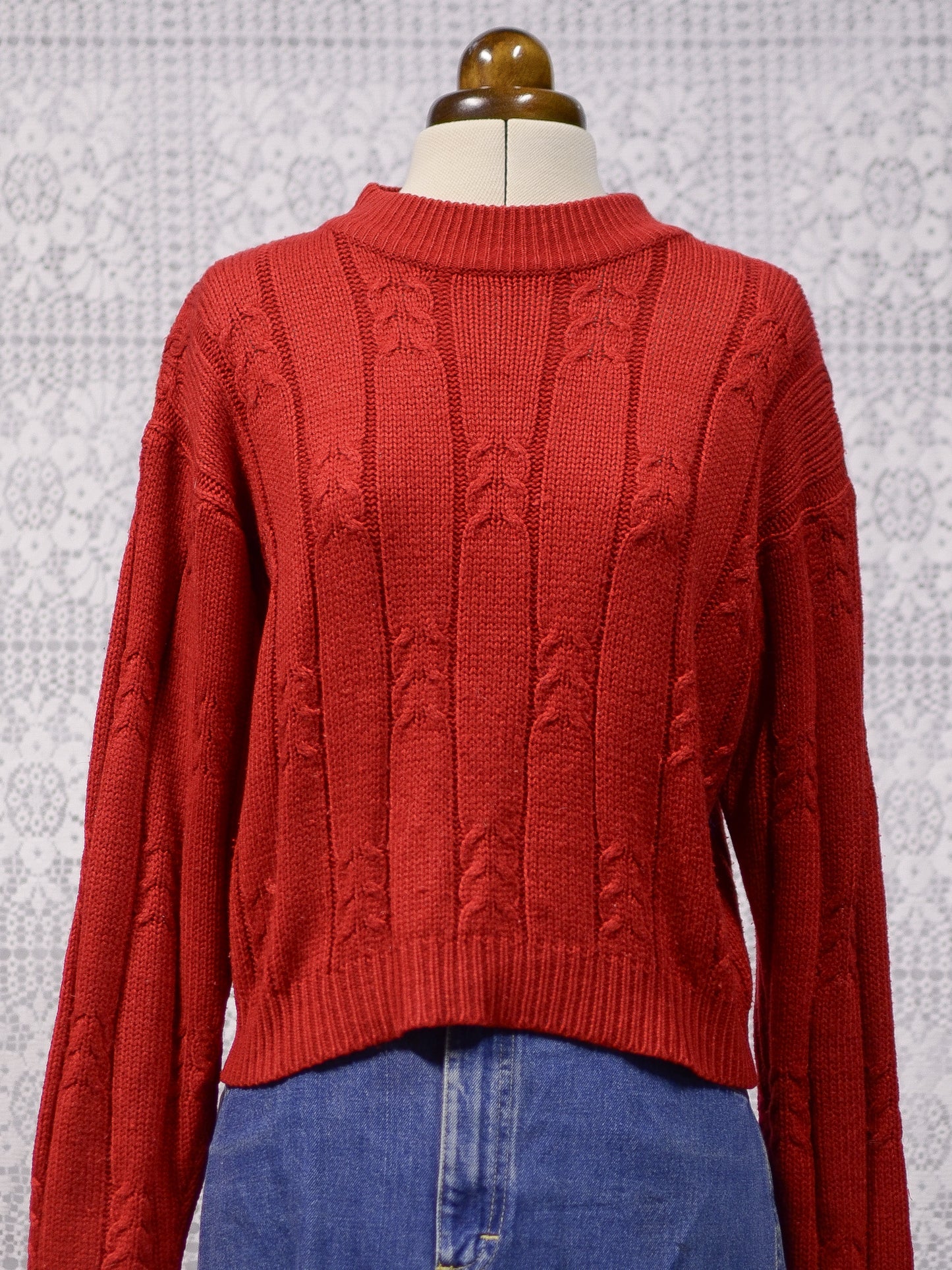 1990s Richards red cable knit cropped jumper