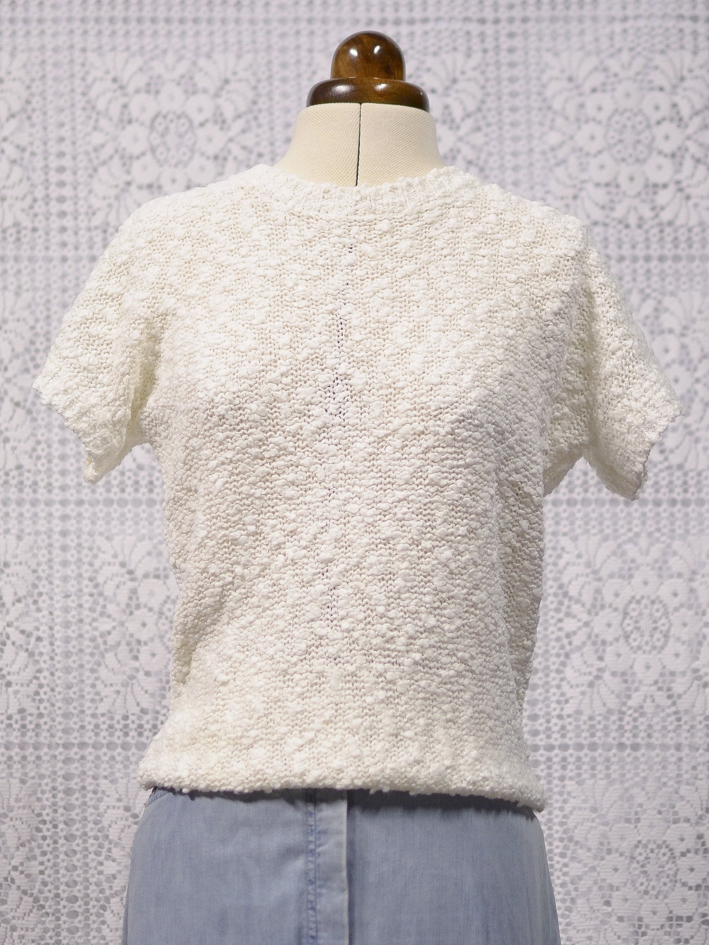 1980s cream boucle short sleeve jumper