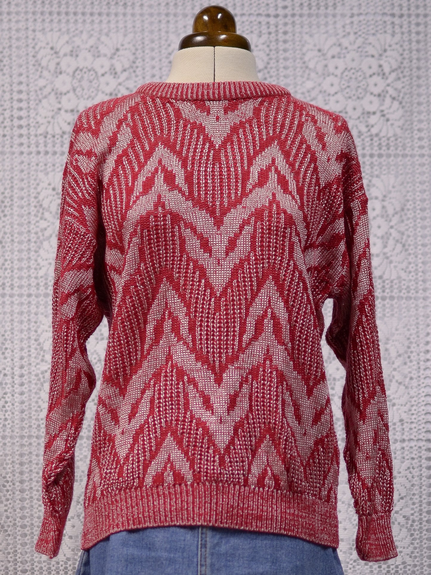 1980s C&A red and silver patterned jumper