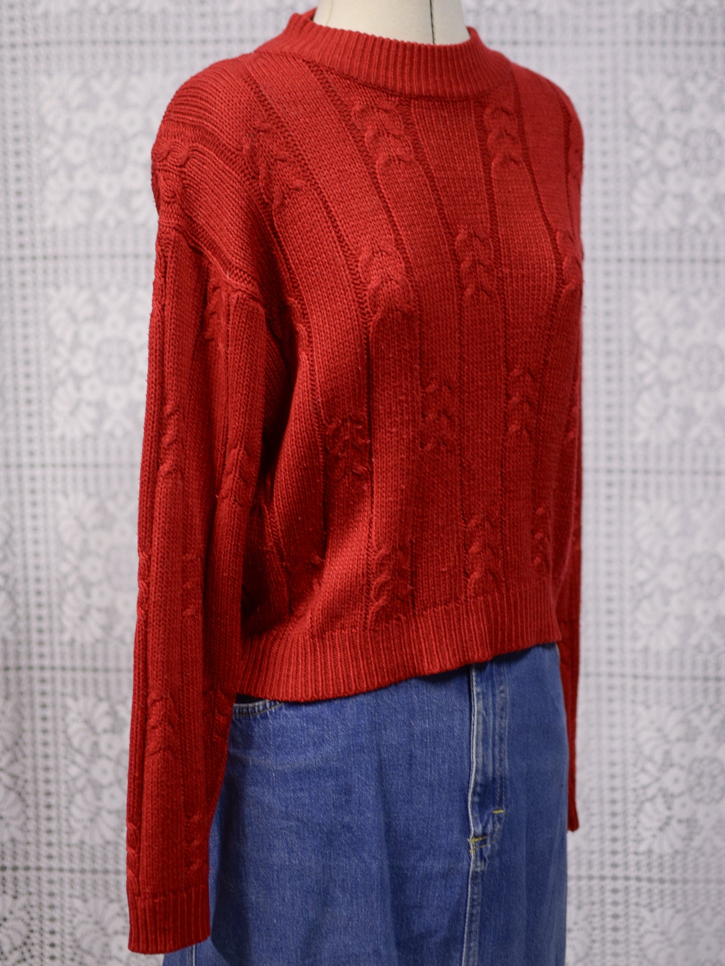 1990s Richards red cable knit cropped jumper