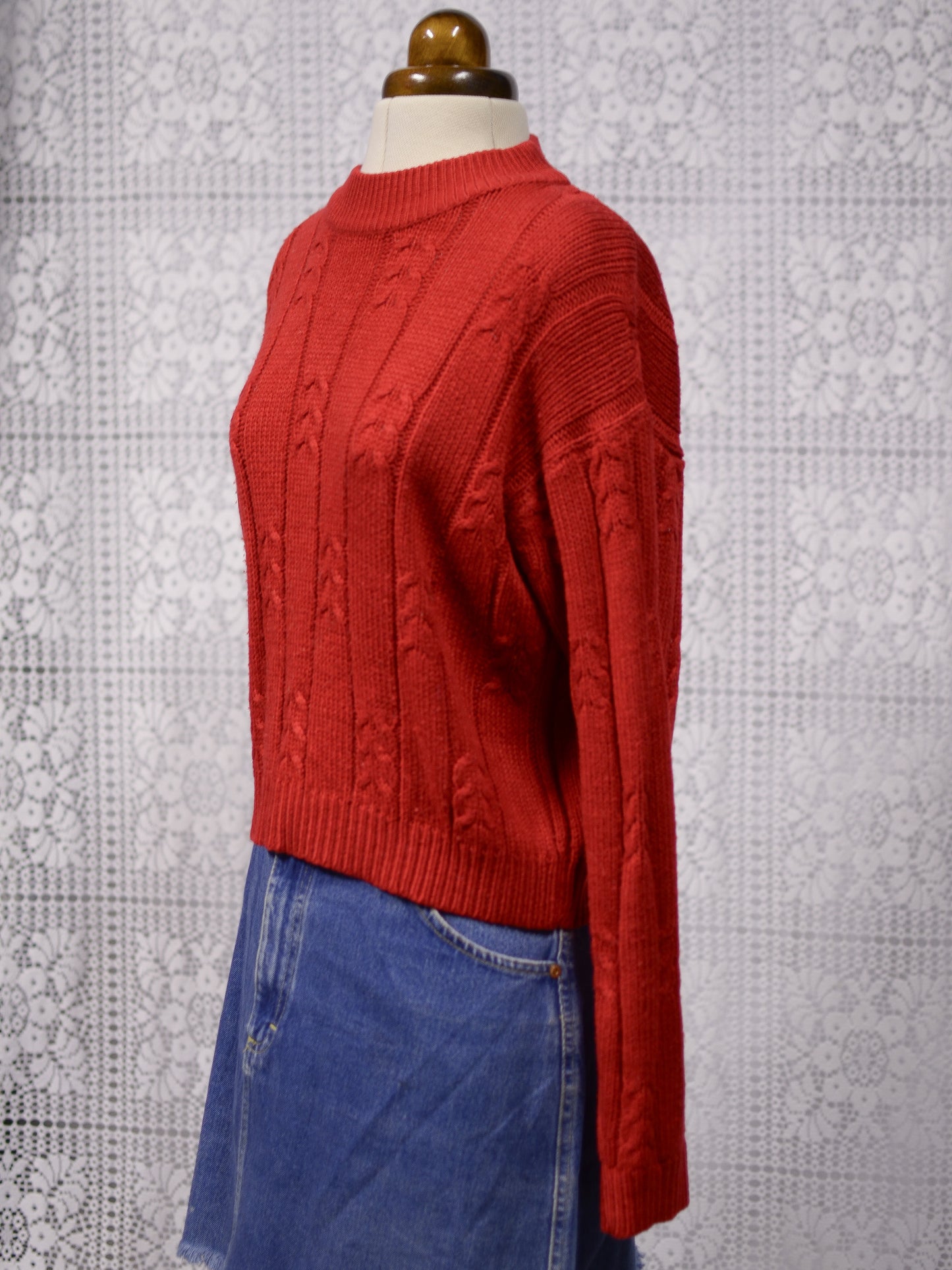 1990s Richards red cable knit cropped jumper