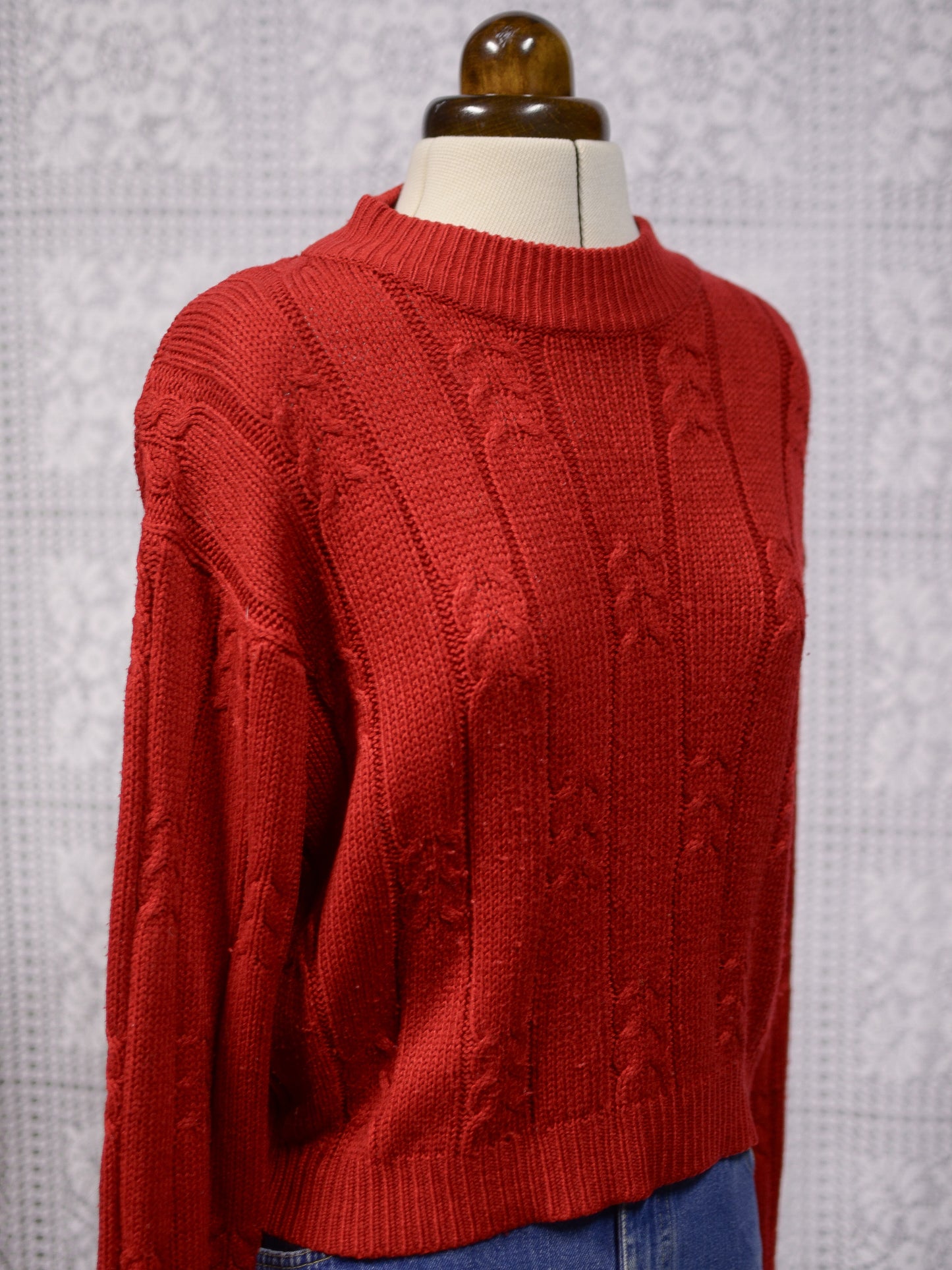 1990s Richards red cable knit cropped jumper