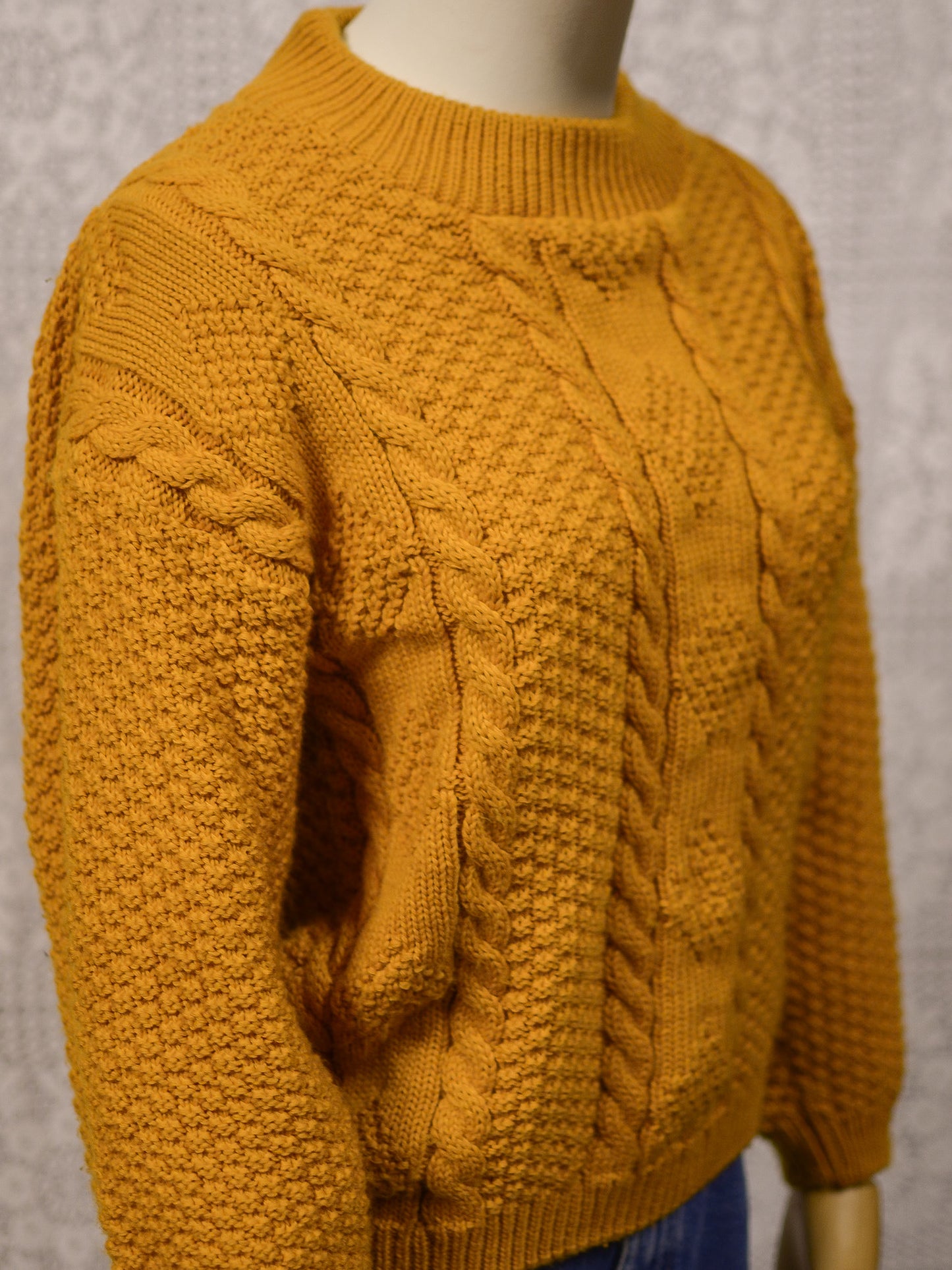1970s mustard yellow chunky cable knit jumper