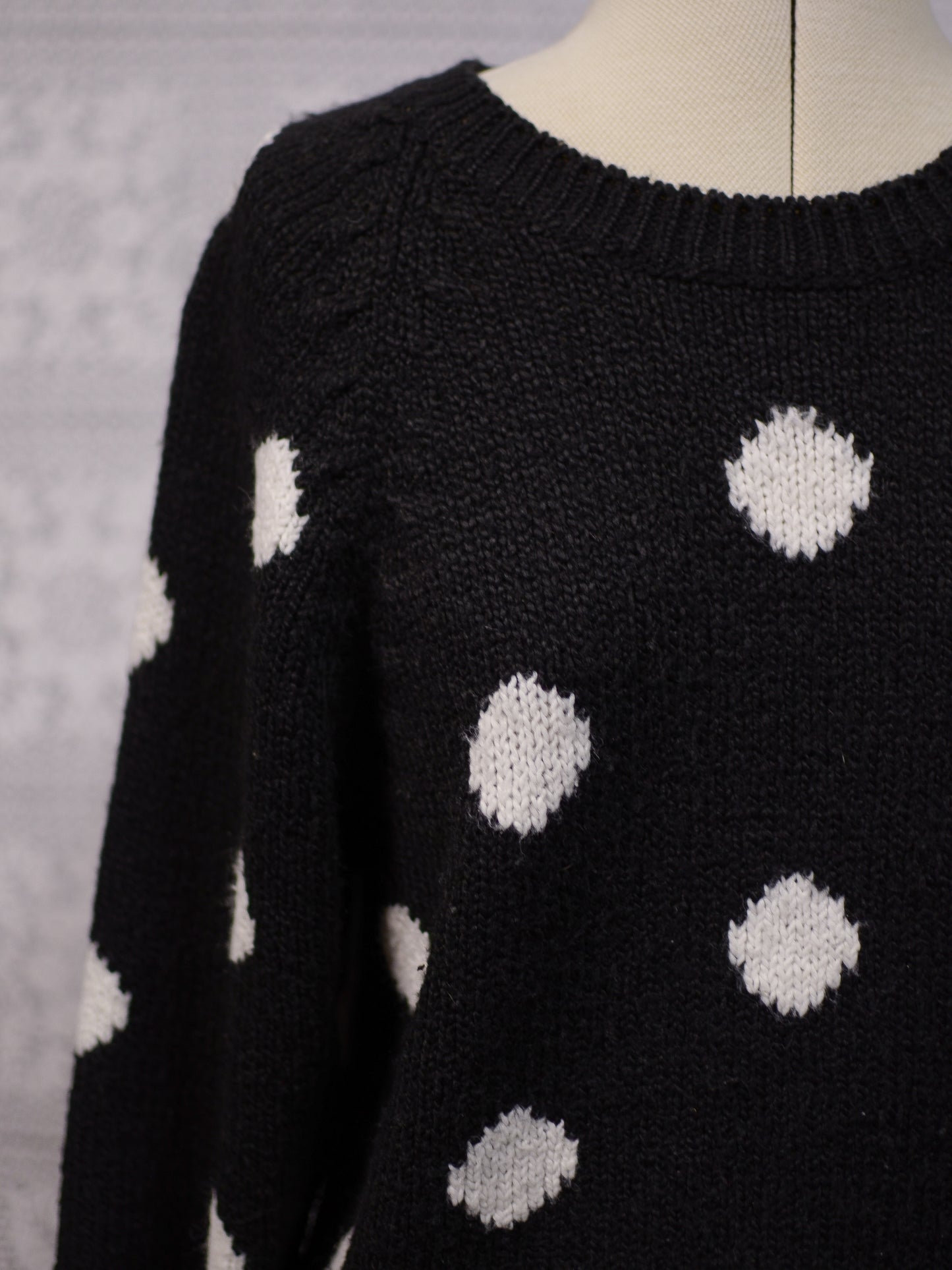 1990s Littlewoods black and white polkadot soft slouchy raglan jumper