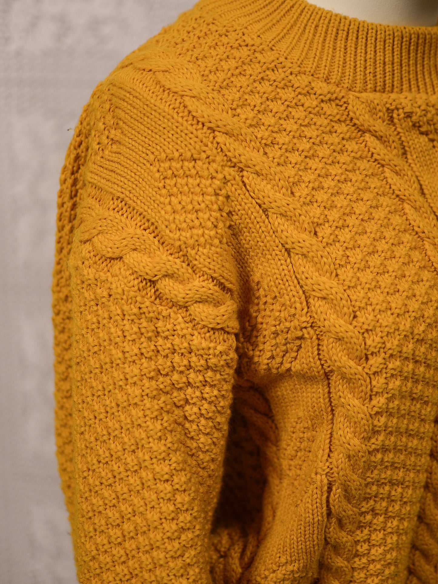 1970s mustard yellow chunky cable knit jumper