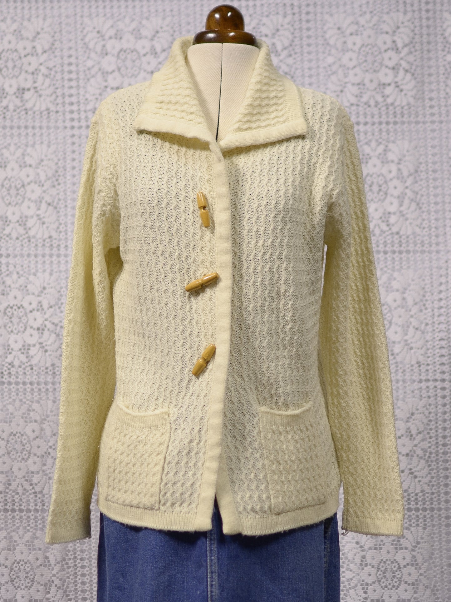 1970s cream long line collared cardigan