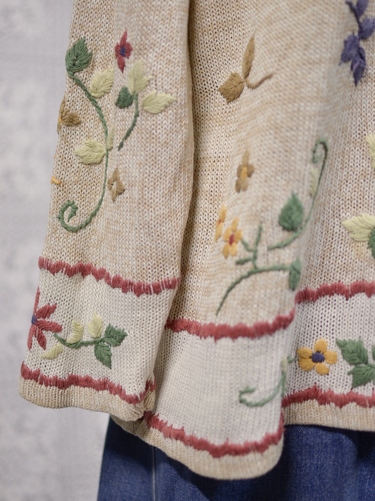 1990s Dorothy Perkins cream embroidered floral long cotton jumper