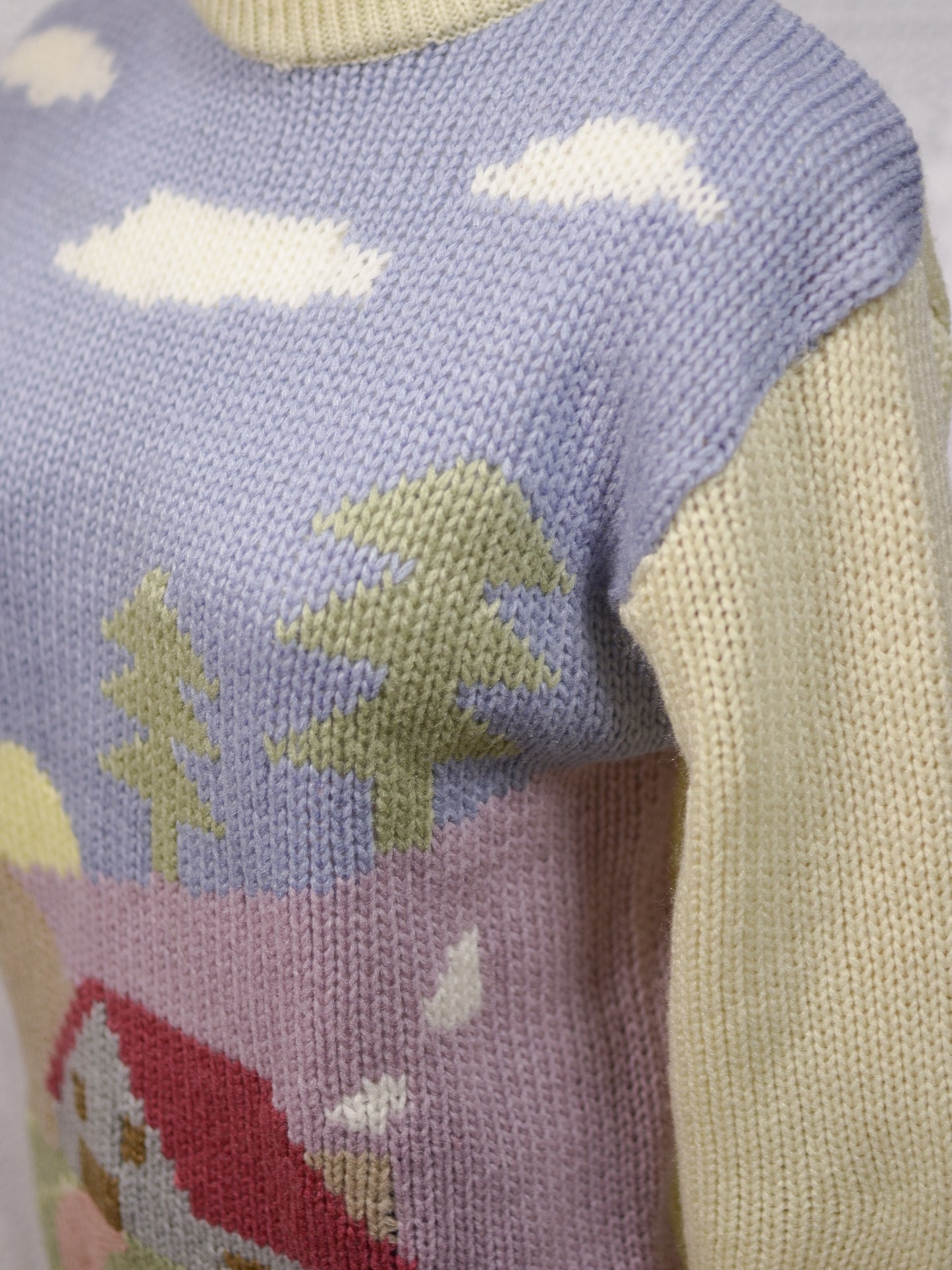 1980s Chelsea Girl cream and pastel cottage pattern jumper