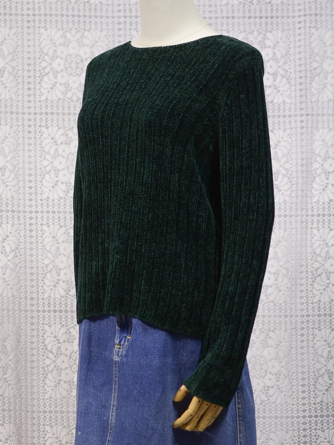 1990s St Michael dark green chenille ribbed jumper