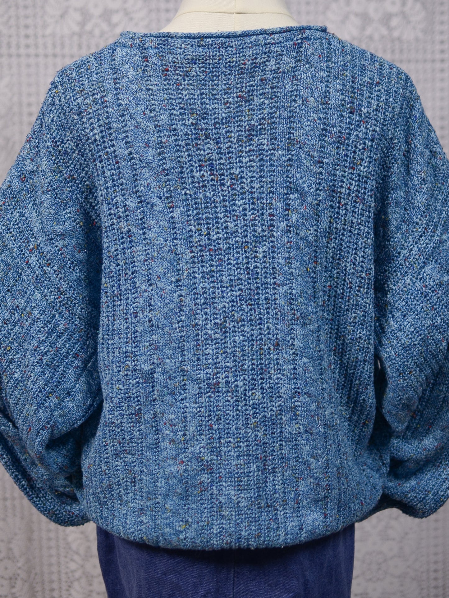 1990s blue and multicolour cotton blend cable knit slouchy jumper