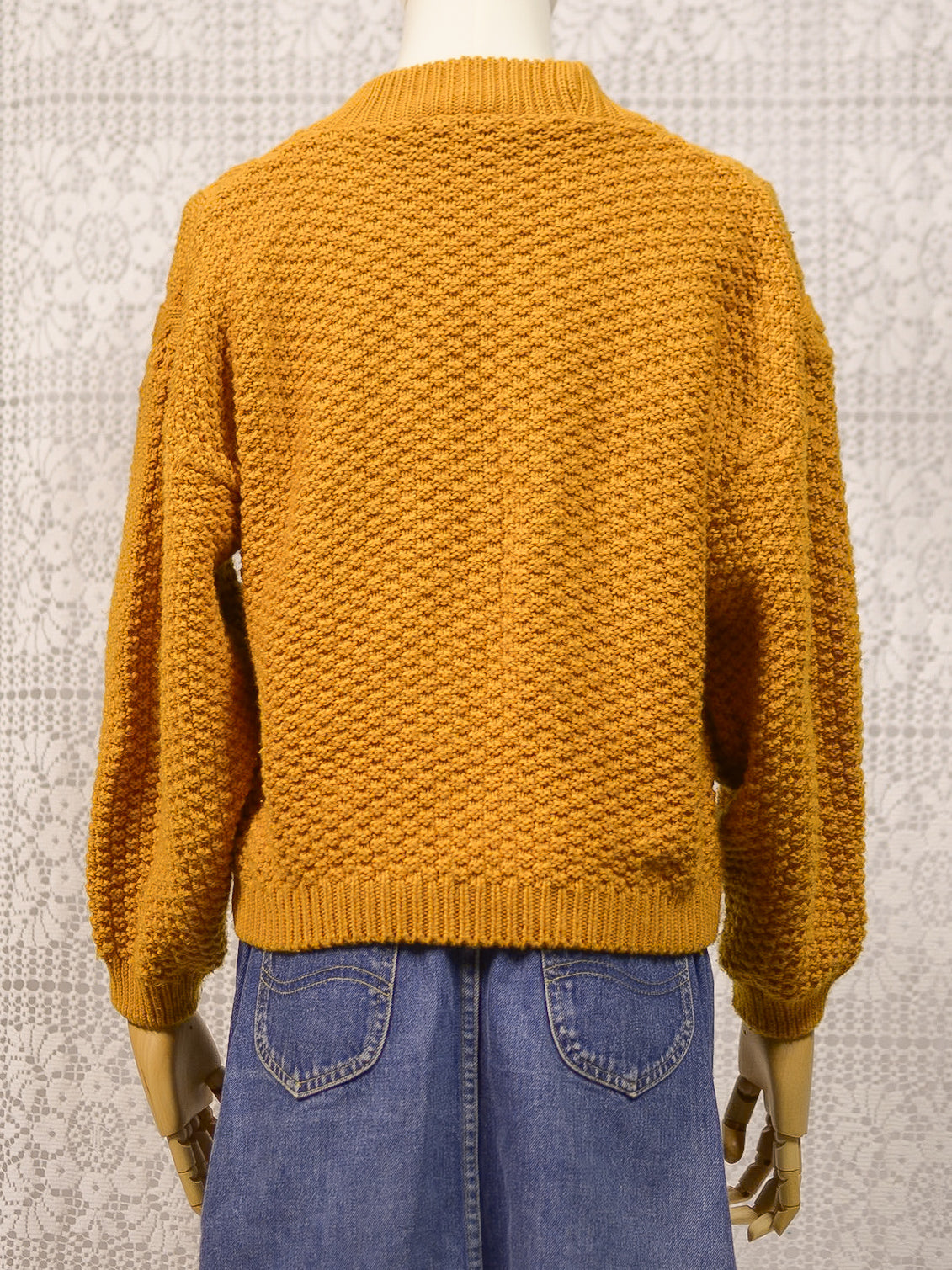 1970s mustard yellow chunky cable knit jumper