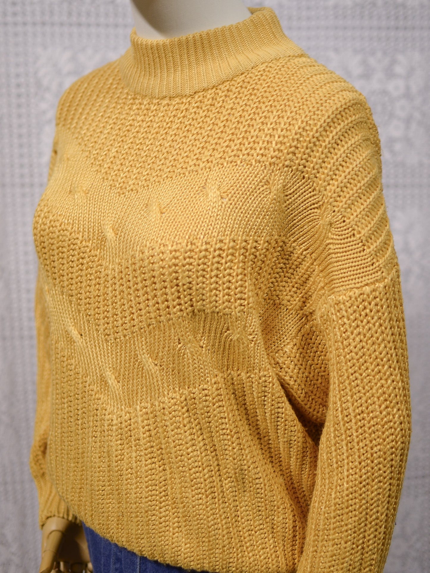 1980s mustard yellow cotton blend rib knit jumper