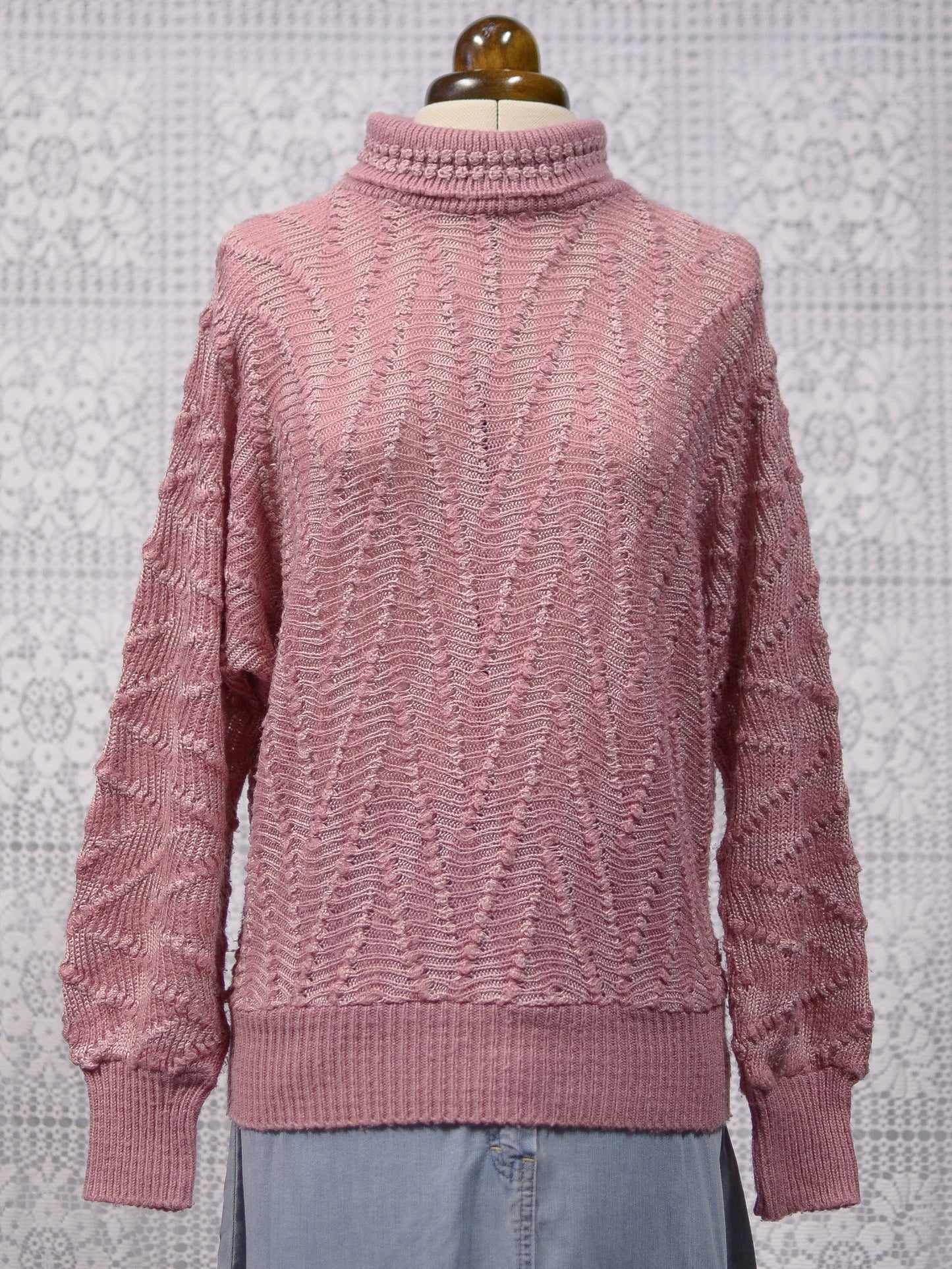 1980s BHS dusky pink roll neck textured jumper