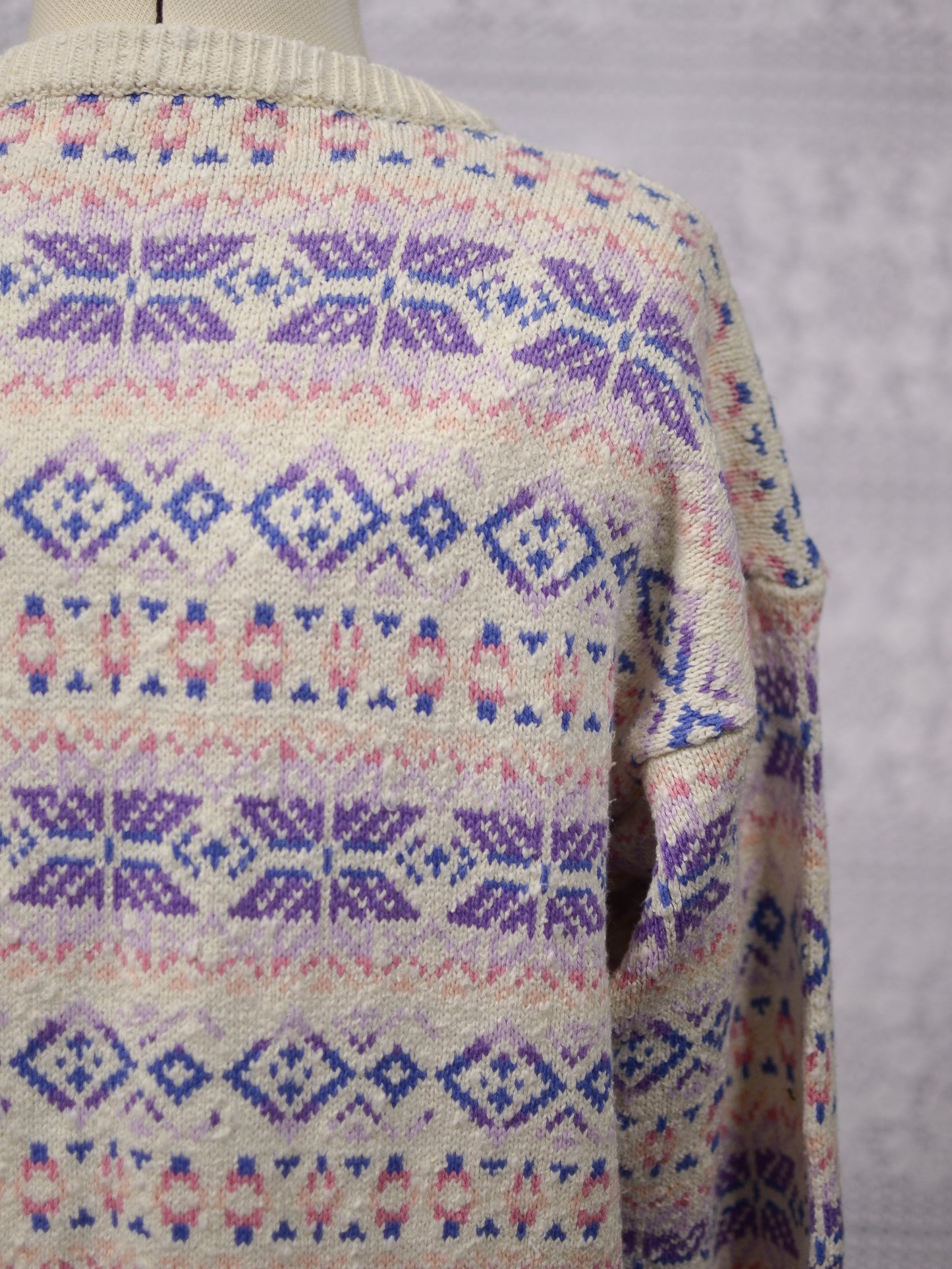 1990s Compliments cream, pink and lilac festive snowflake cosy cotton cardigan