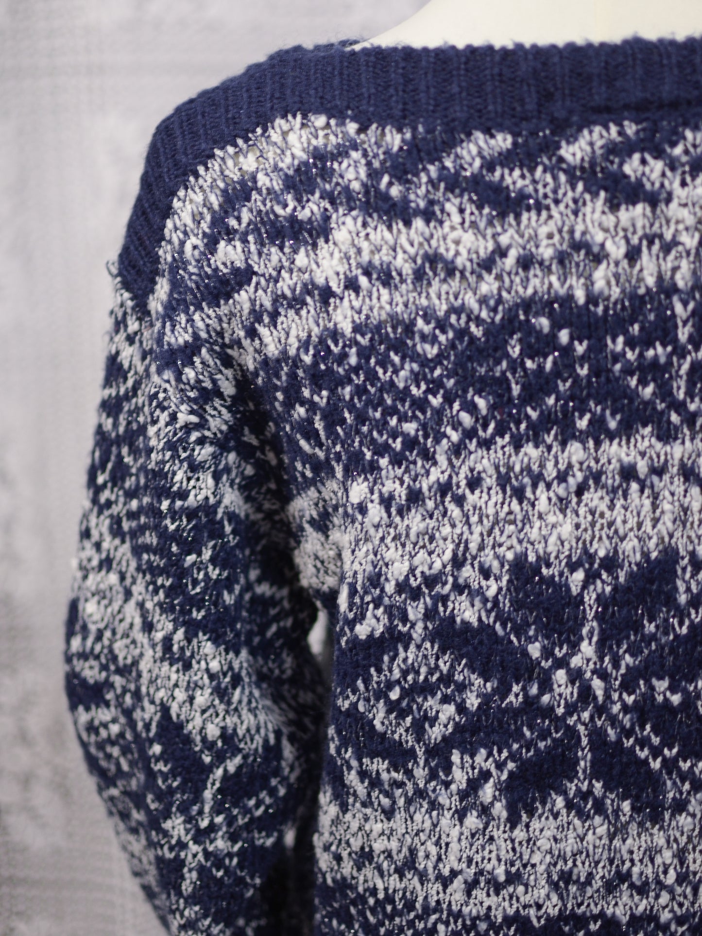 1980s C&A navy blue, white and silver snowflake festive jumper