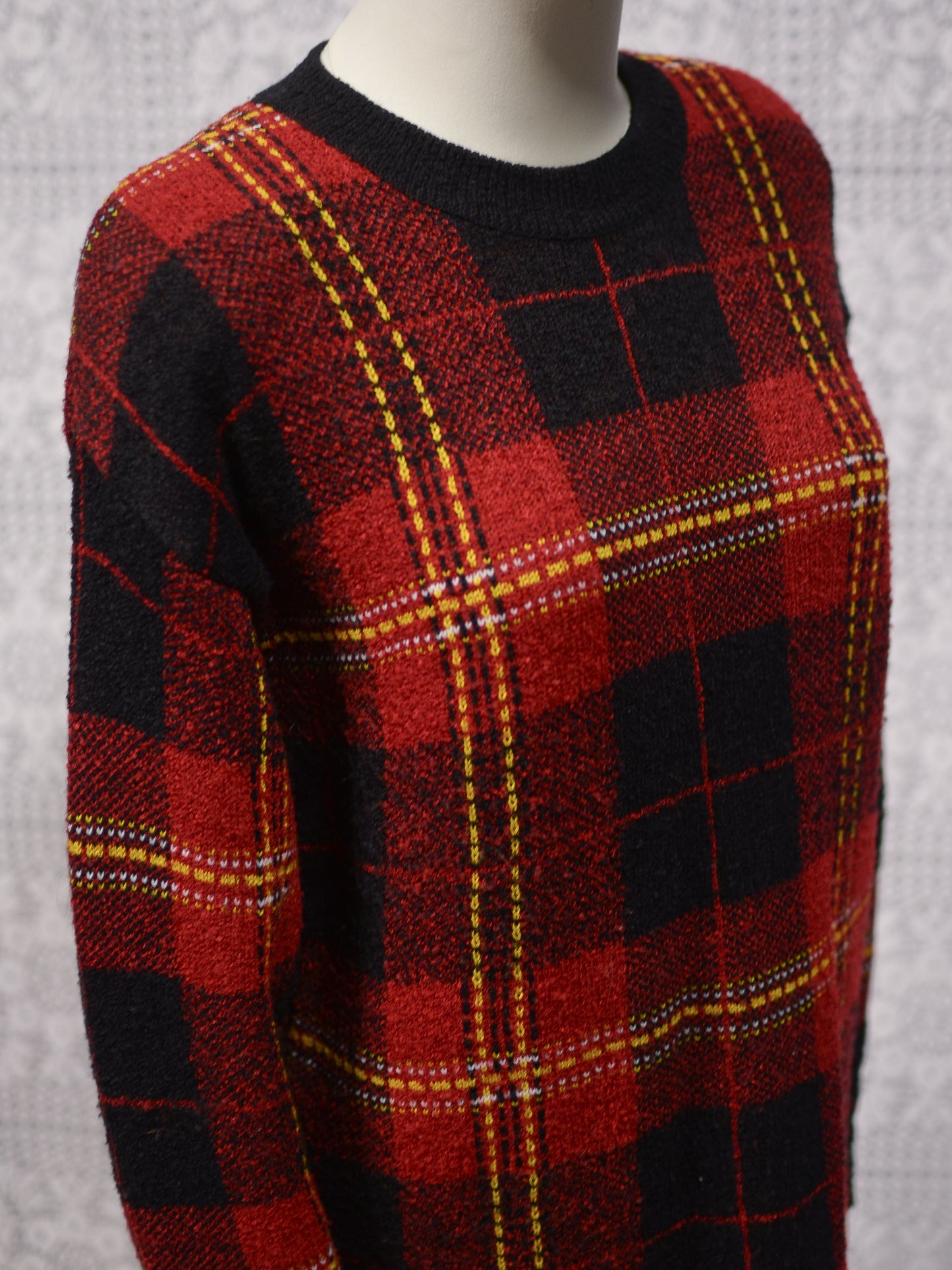 Y2K St Michael red, black and yellow tartan long jumper