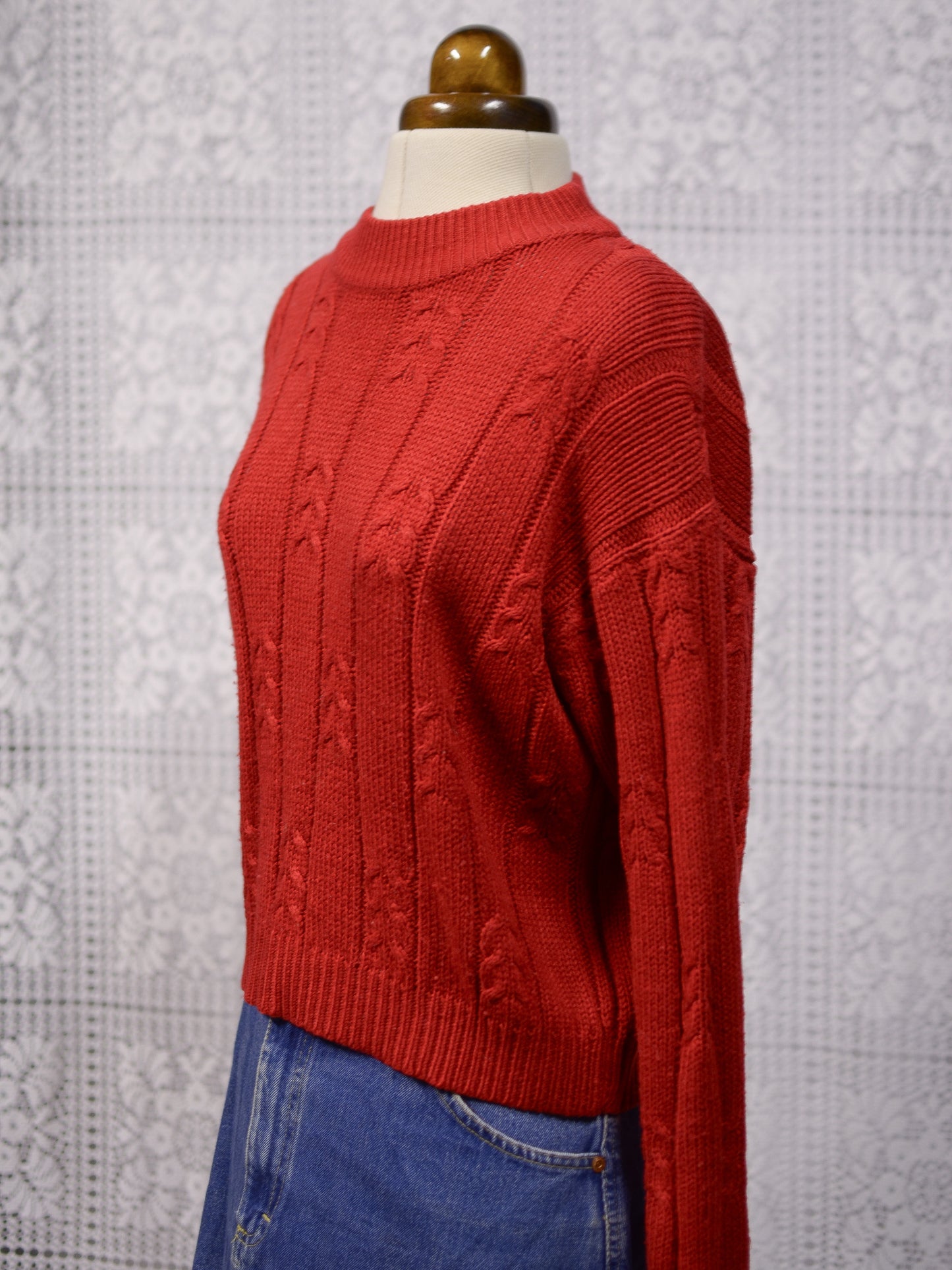 1990s Richards red cable knit cropped jumper