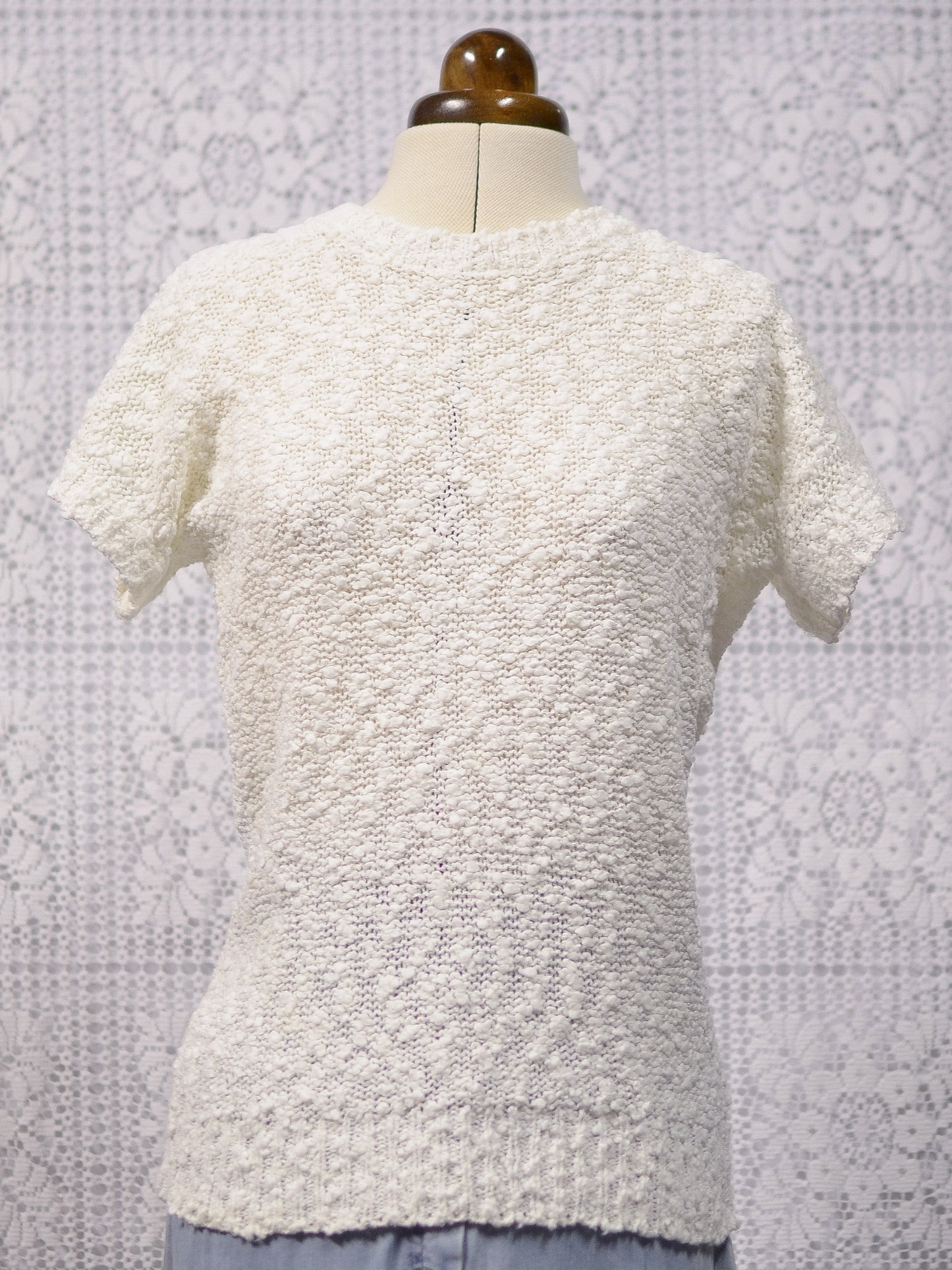 1980s cream boucle short sleeve jumper