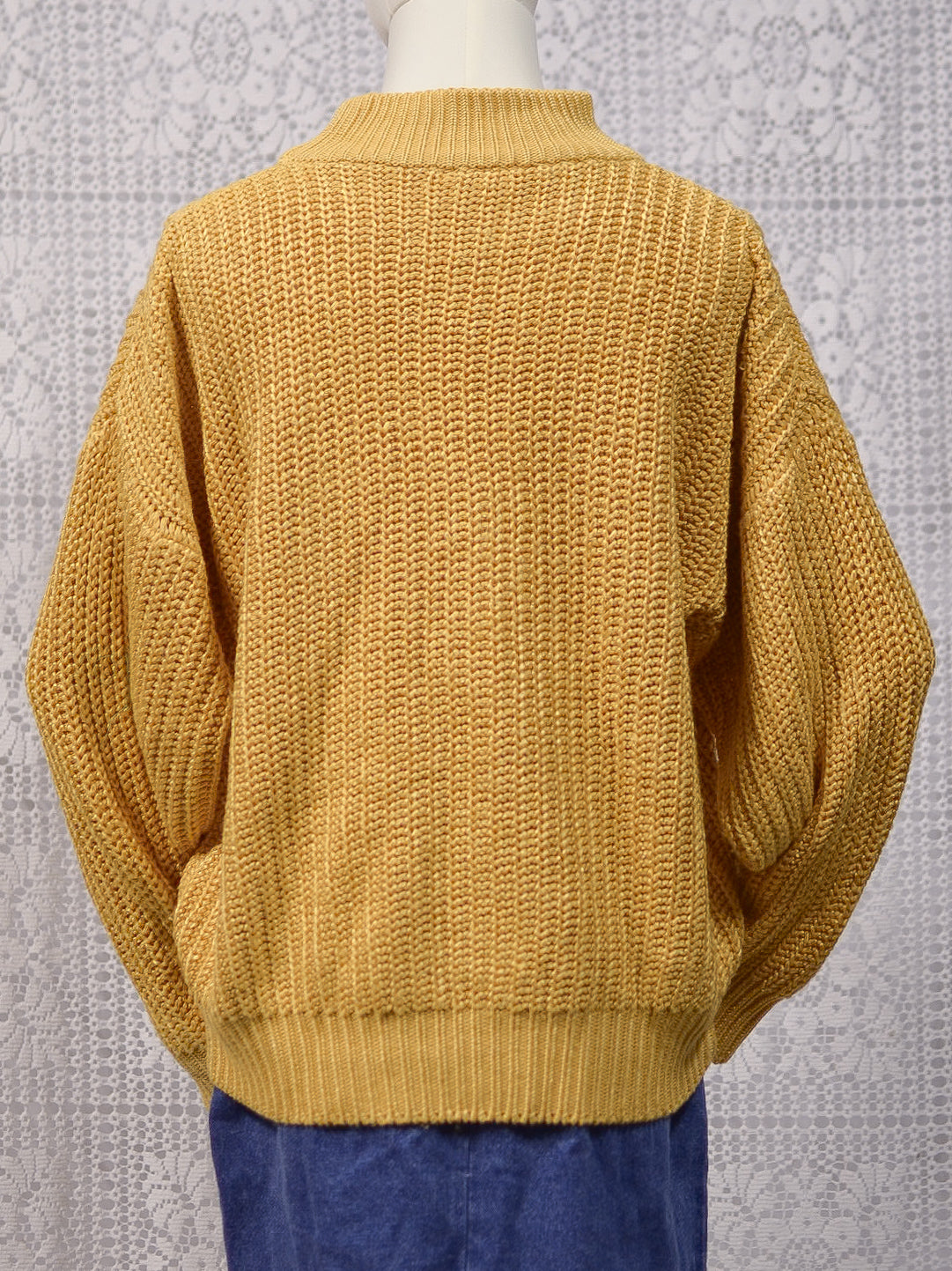 1980s mustard yellow cotton blend rib knit jumper